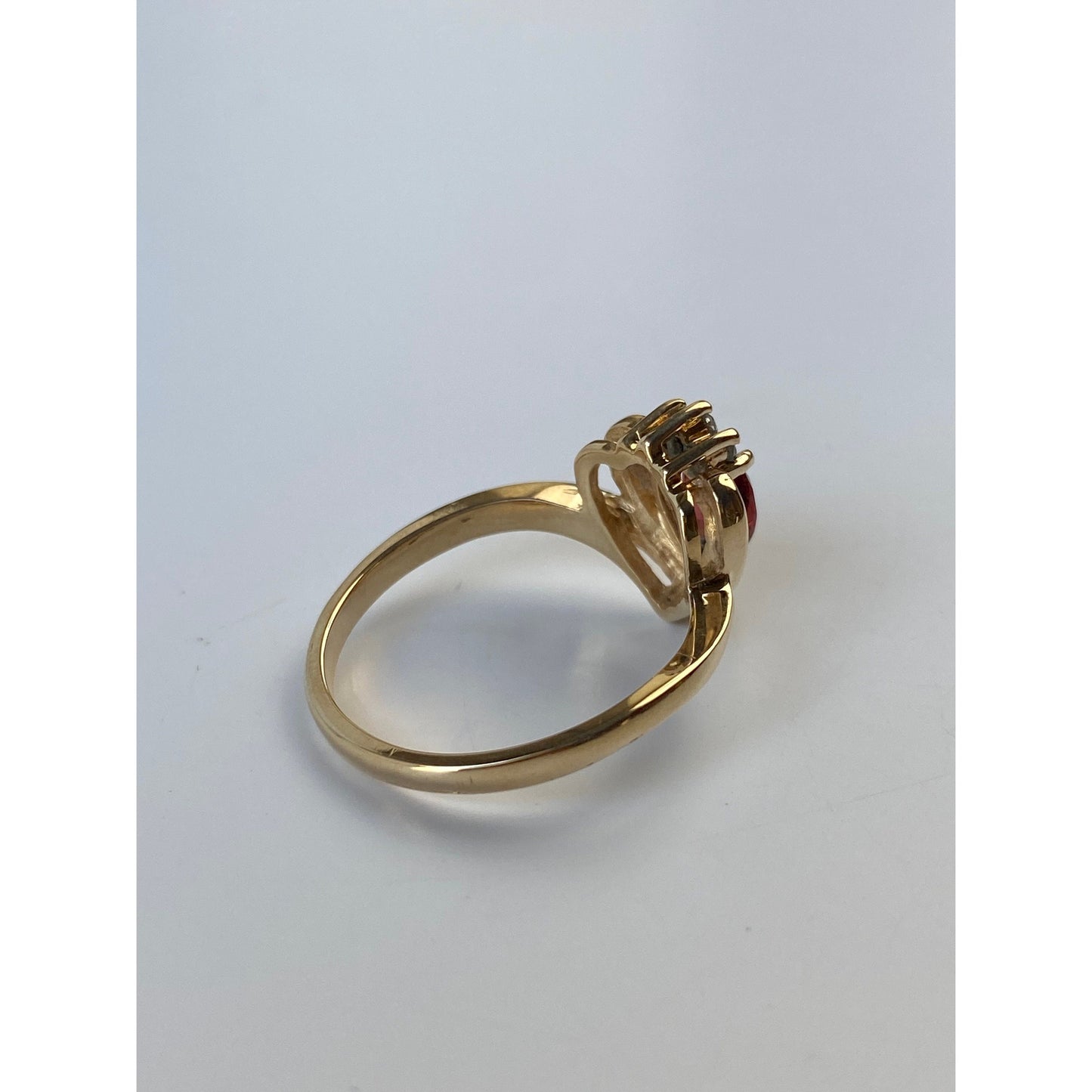 Vintage Solid 10k Yellow Gold Garnet Diamond Ring - Size 6.5