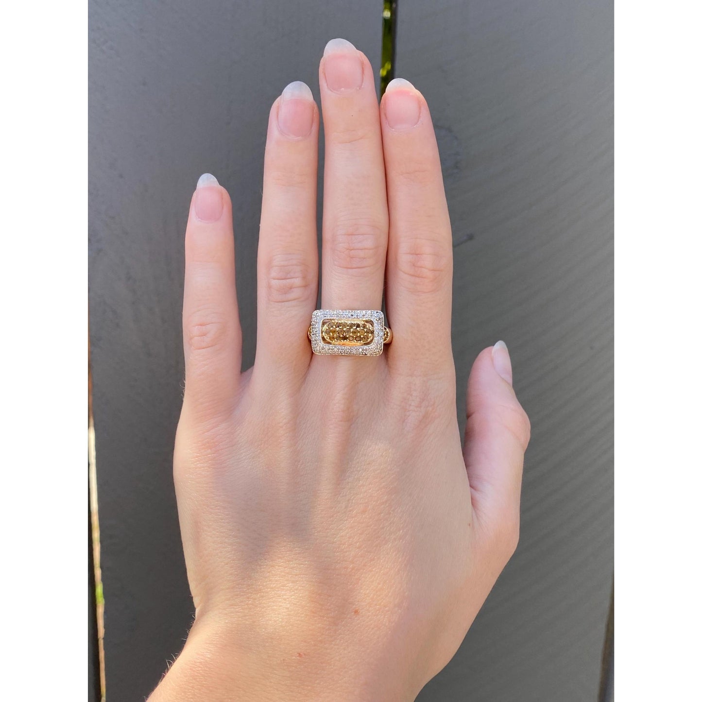 Vintage Solid 14k Yellow Gold Diamond Citrine Ring - Size 10