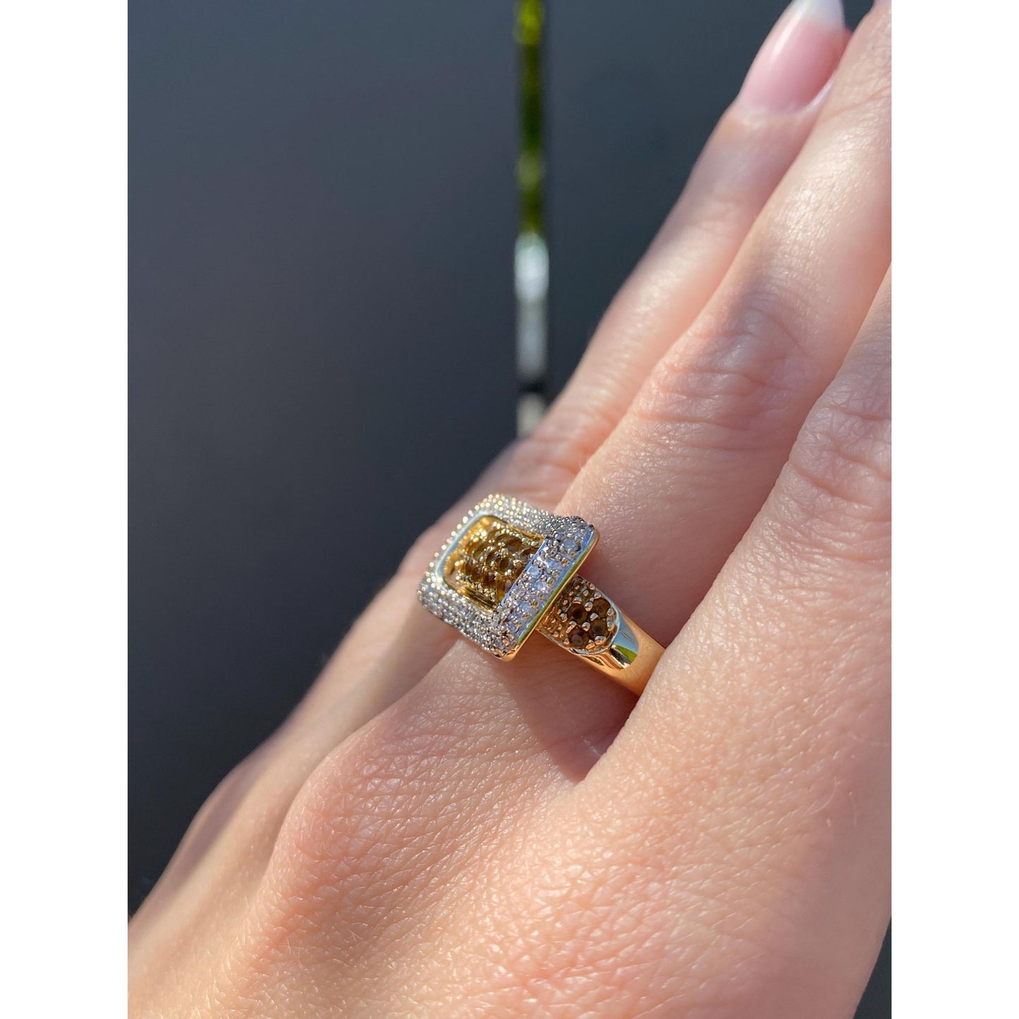Vintage Solid 14k Yellow Gold Diamond Citrine Ring - Size 10