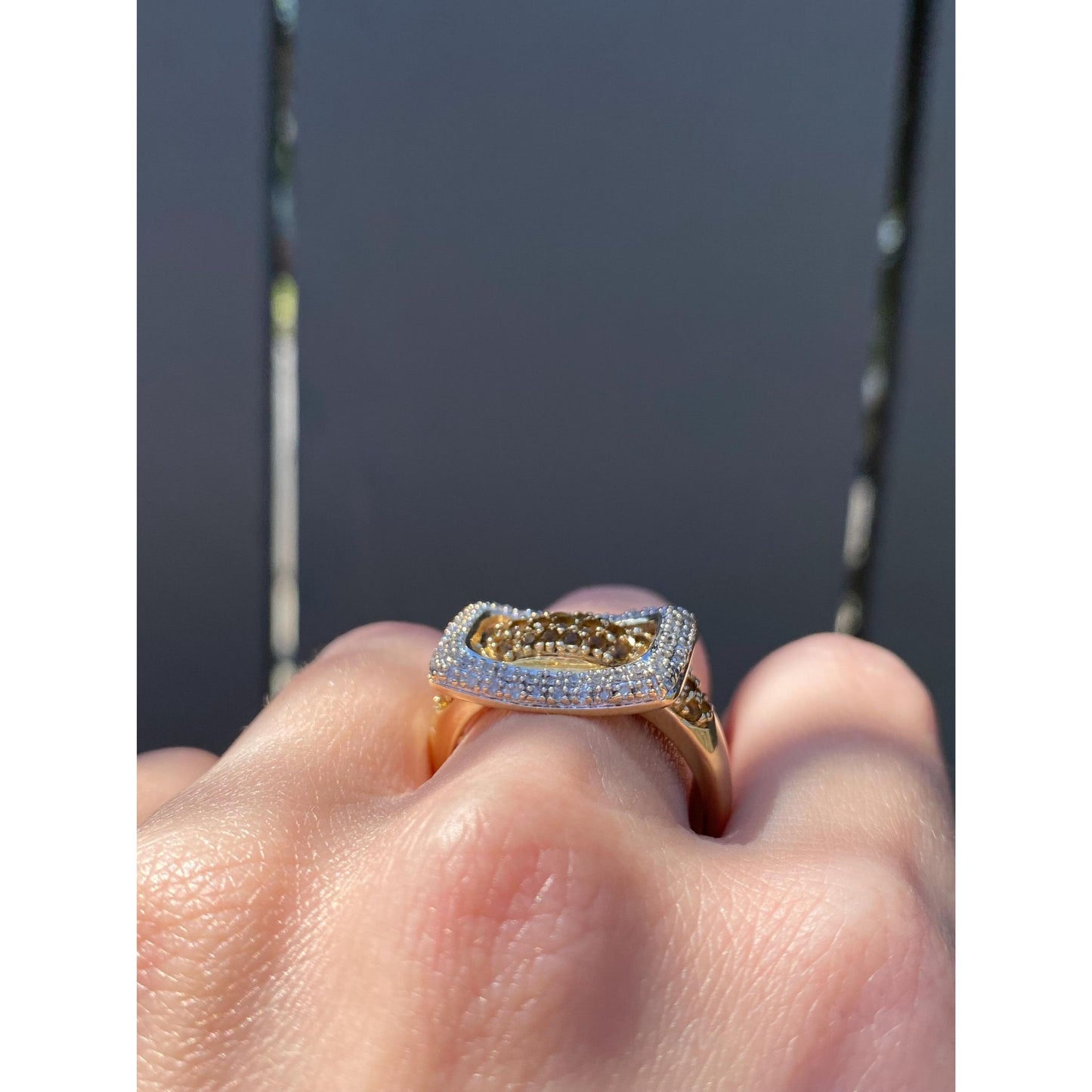 Vintage Solid 14k Yellow Gold Diamond Citrine Ring - Size 10