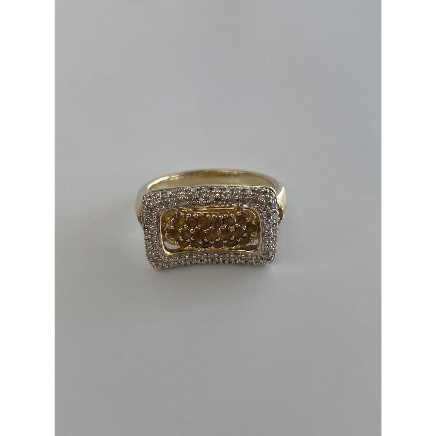 Vintage Solid 14k Yellow Gold Diamond Citrine Ring - Size 10