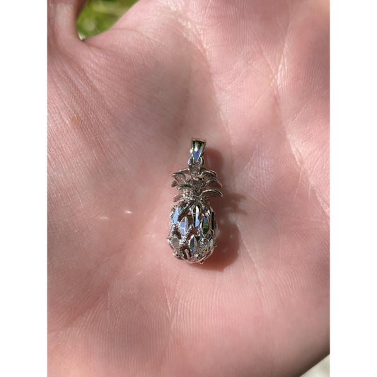 Vintage Solid 14k White Gold Diamond Cut Pineapple Charm