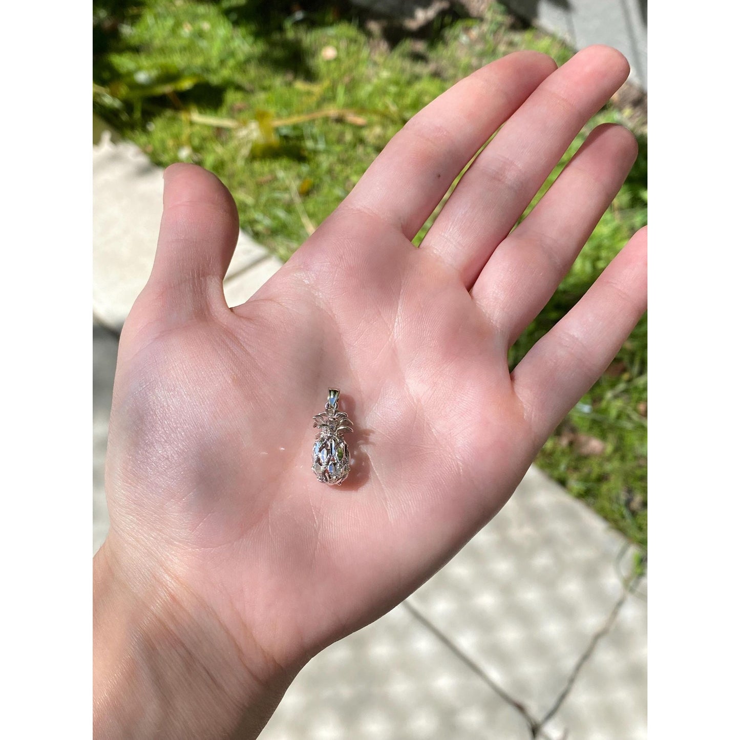 Vintage Solid 14k White Gold Diamond Cut Pineapple Charm