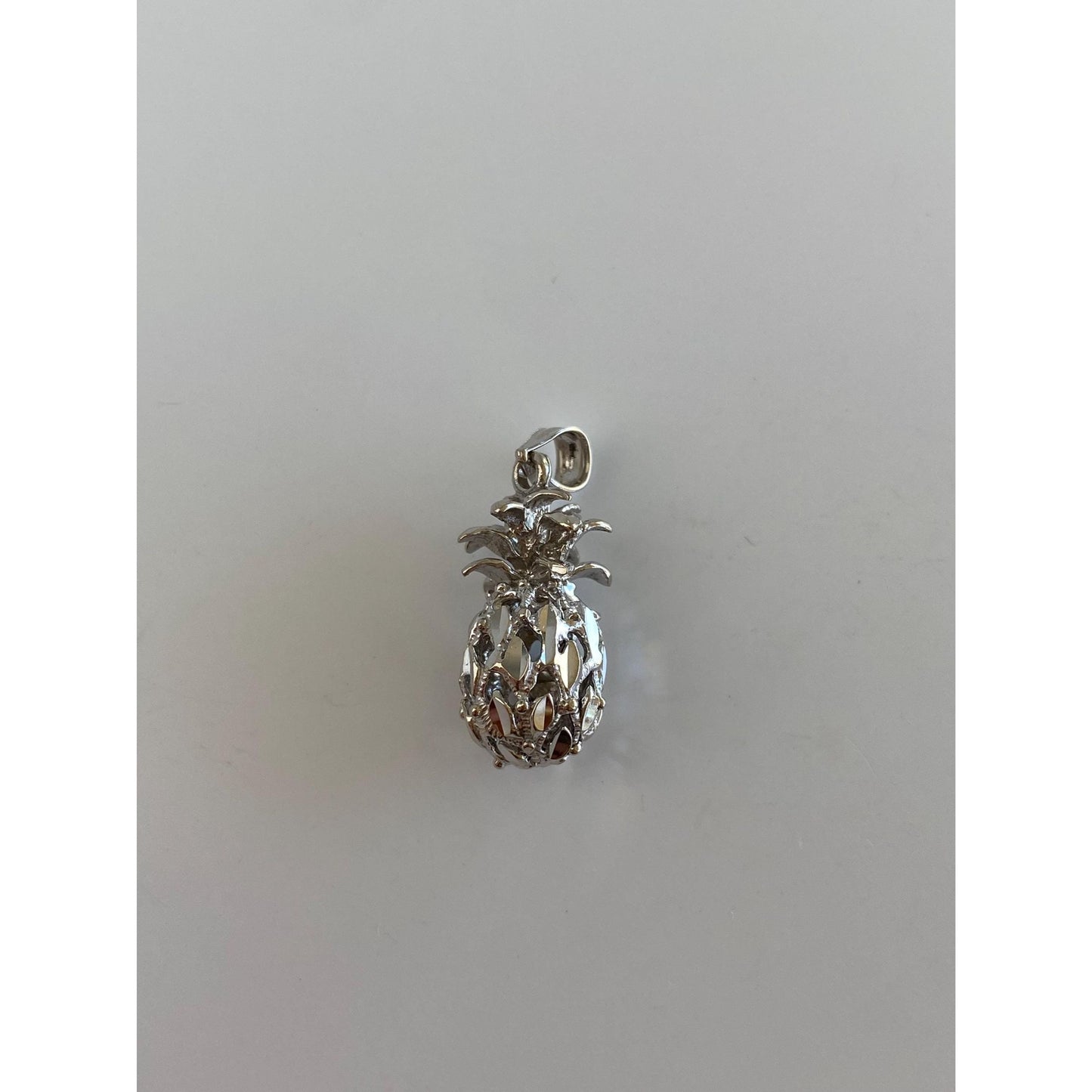 Vintage Solid 14k White Gold Diamond Cut Pineapple Charm