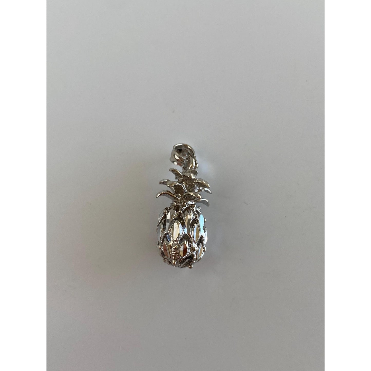 Vintage Solid 14k White Gold Diamond Cut Pineapple Charm