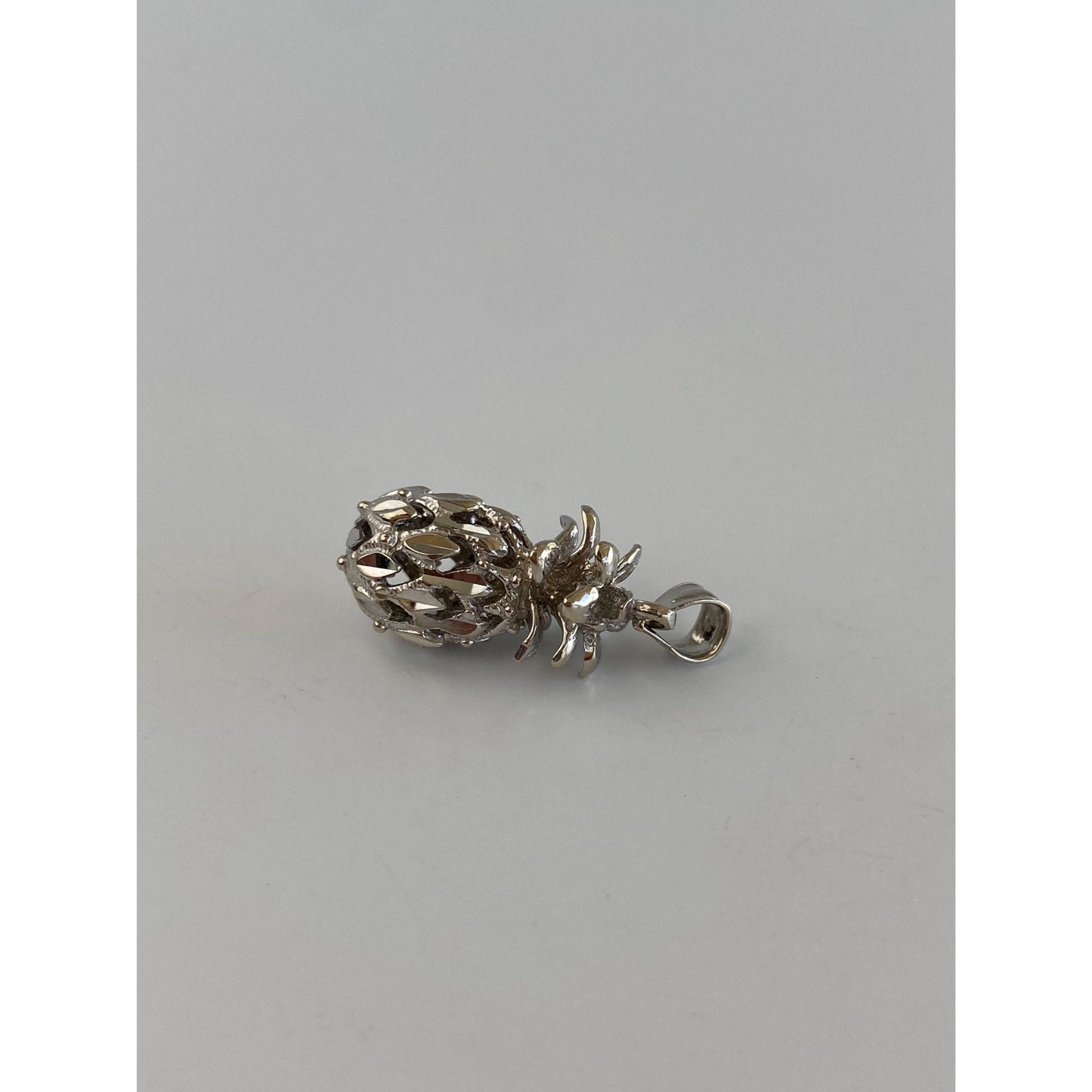 Vintage Solid 14k White Gold Diamond Cut Pineapple Charm