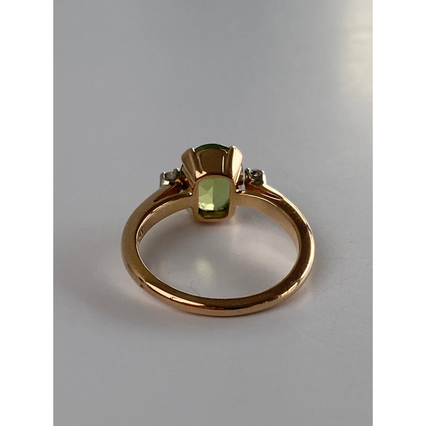 Solid 14k Yellow Gold Peridot Diamond Ring - Size 5.25