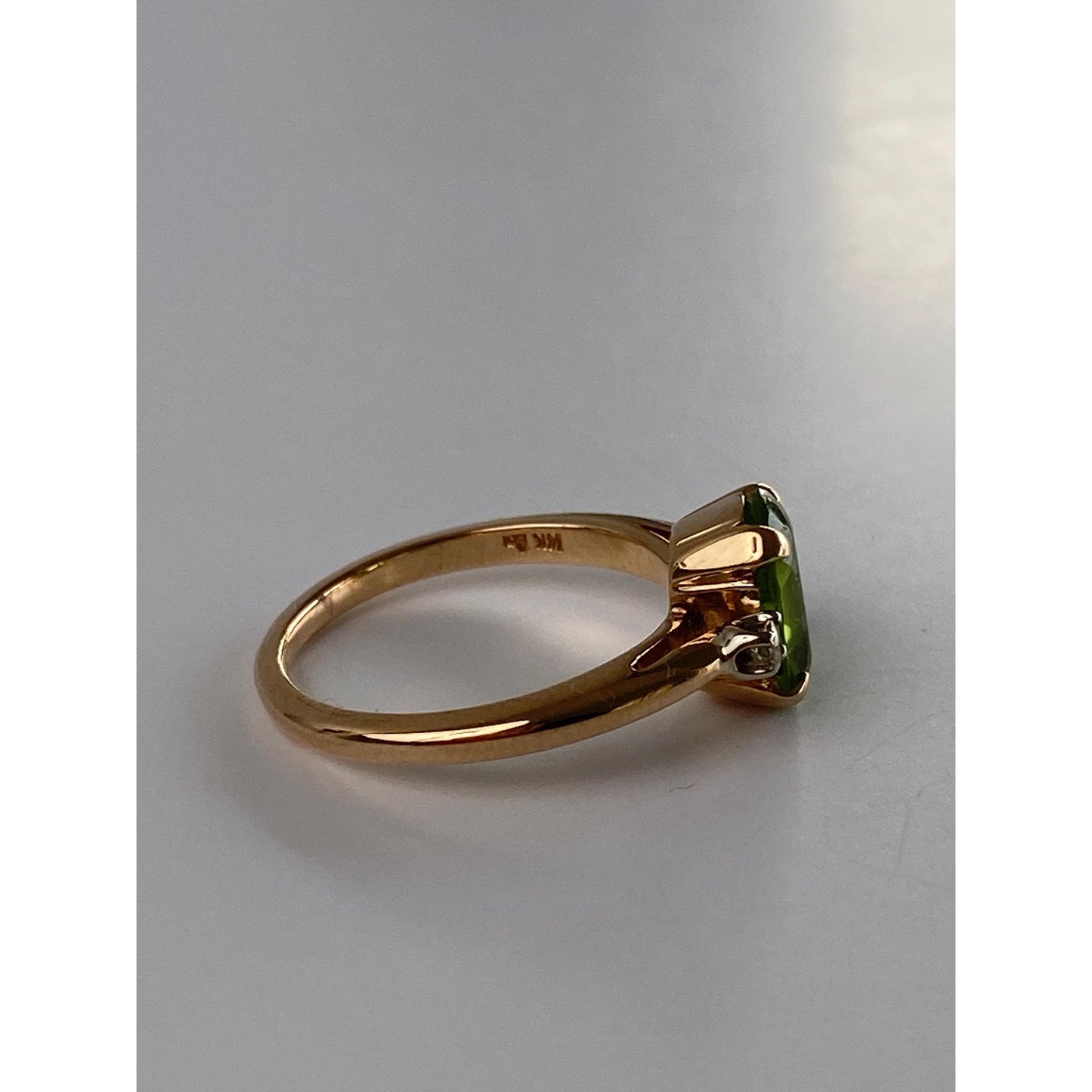 Solid 14k Yellow Gold Peridot Diamond Ring - Size 5.25