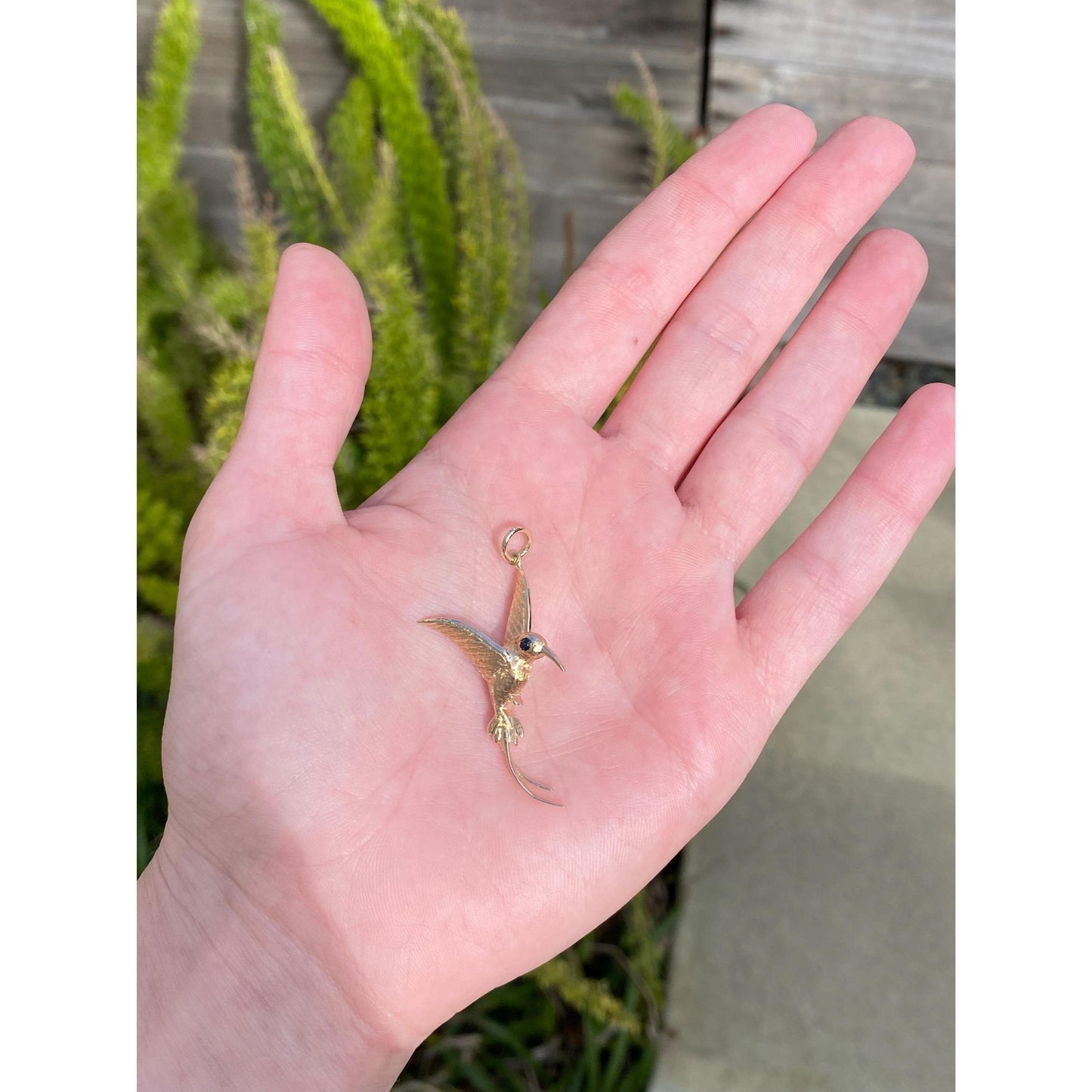 Solid 14k Yellow Gold Blue Spinel Hummingbird Charm