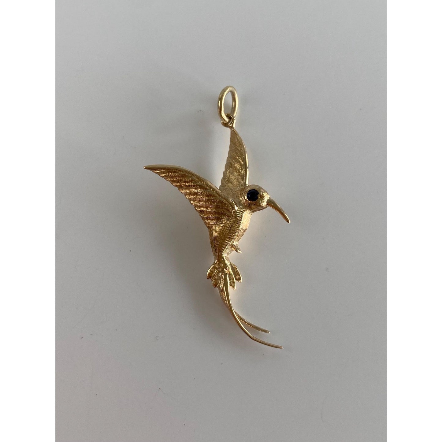 Solid 14k Yellow Gold Blue Spinel Hummingbird Charm