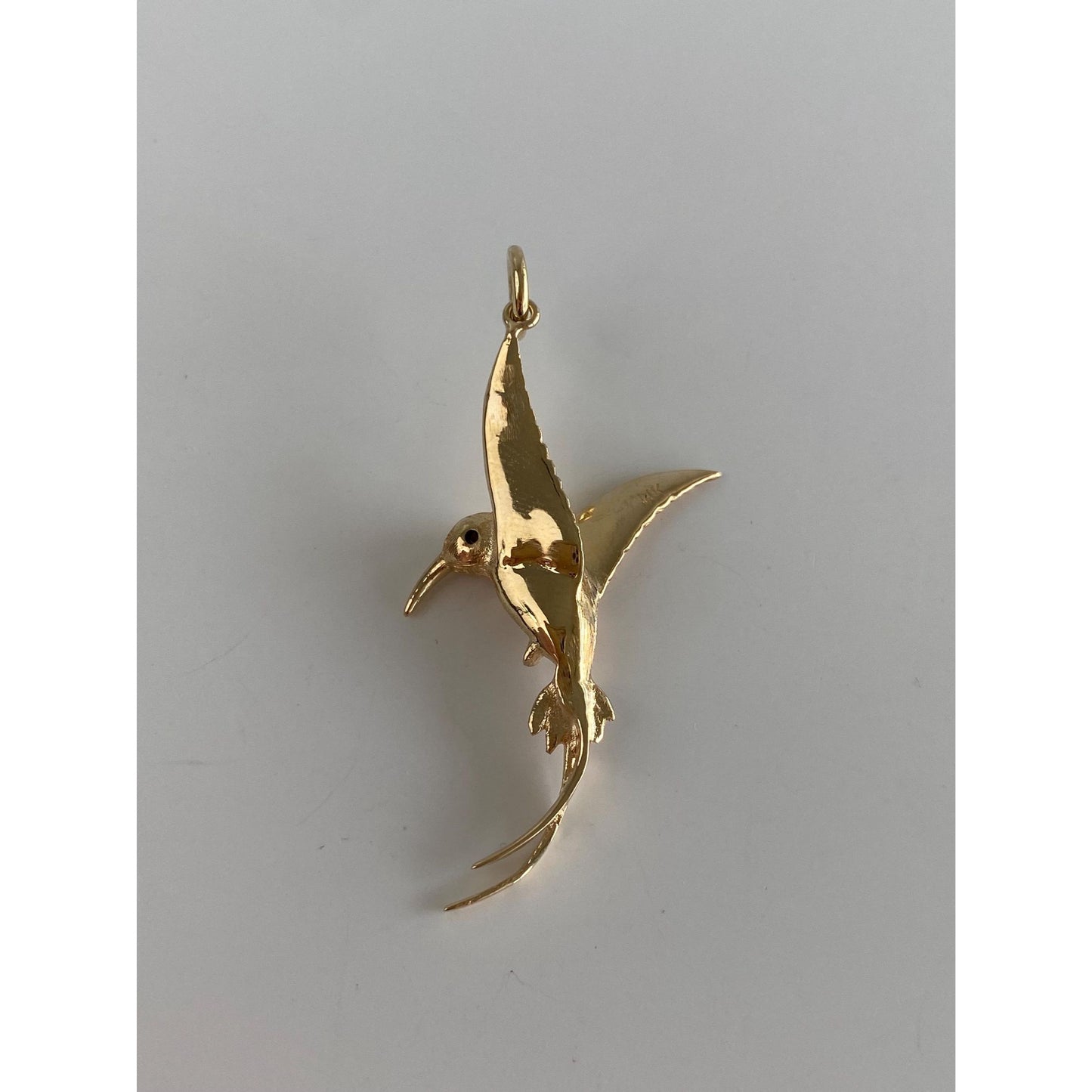 Solid 14k Yellow Gold Blue Spinel Hummingbird Charm
