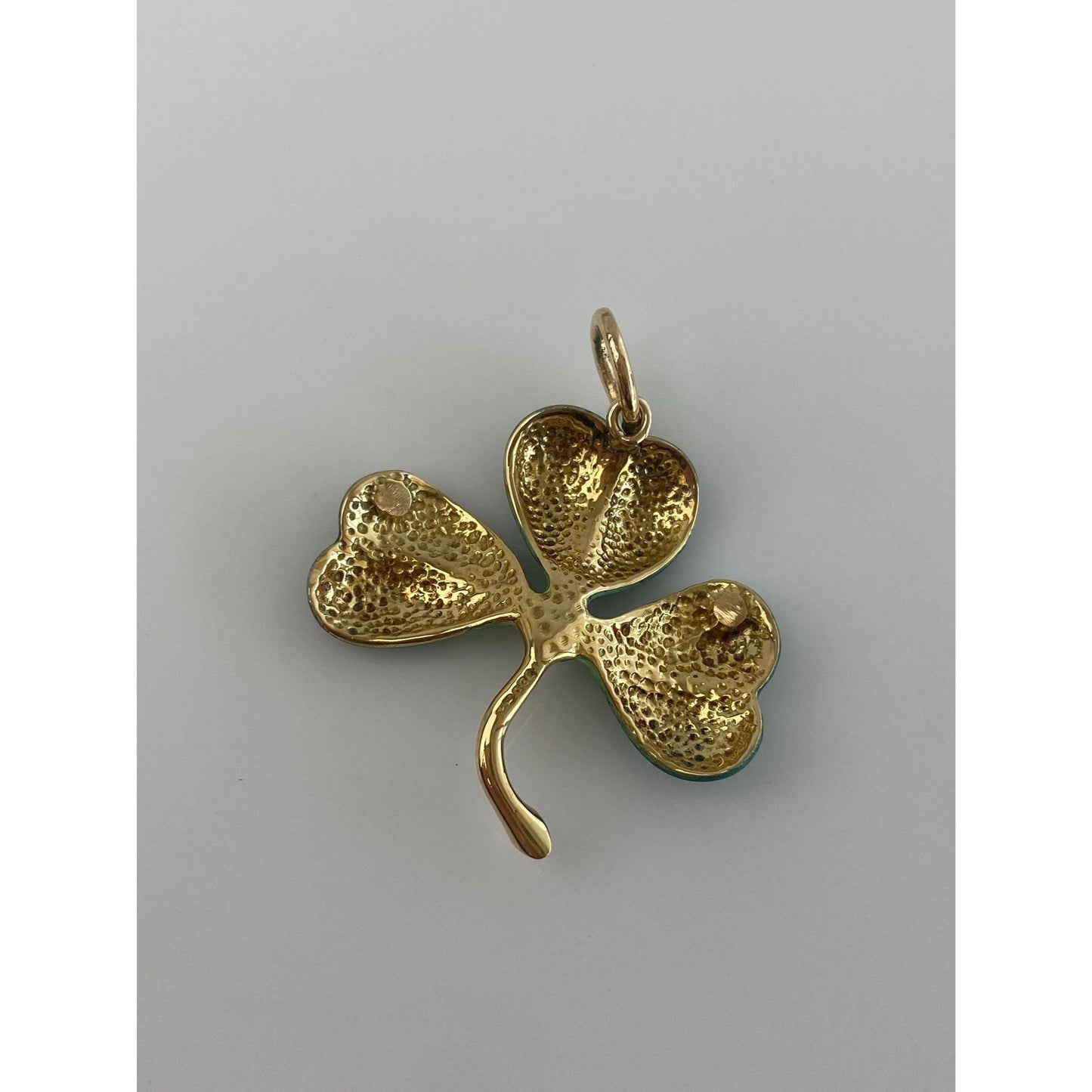 Vintage Solid 18k Yellow Gold Diamond Green Enamel Shamrock Charm
