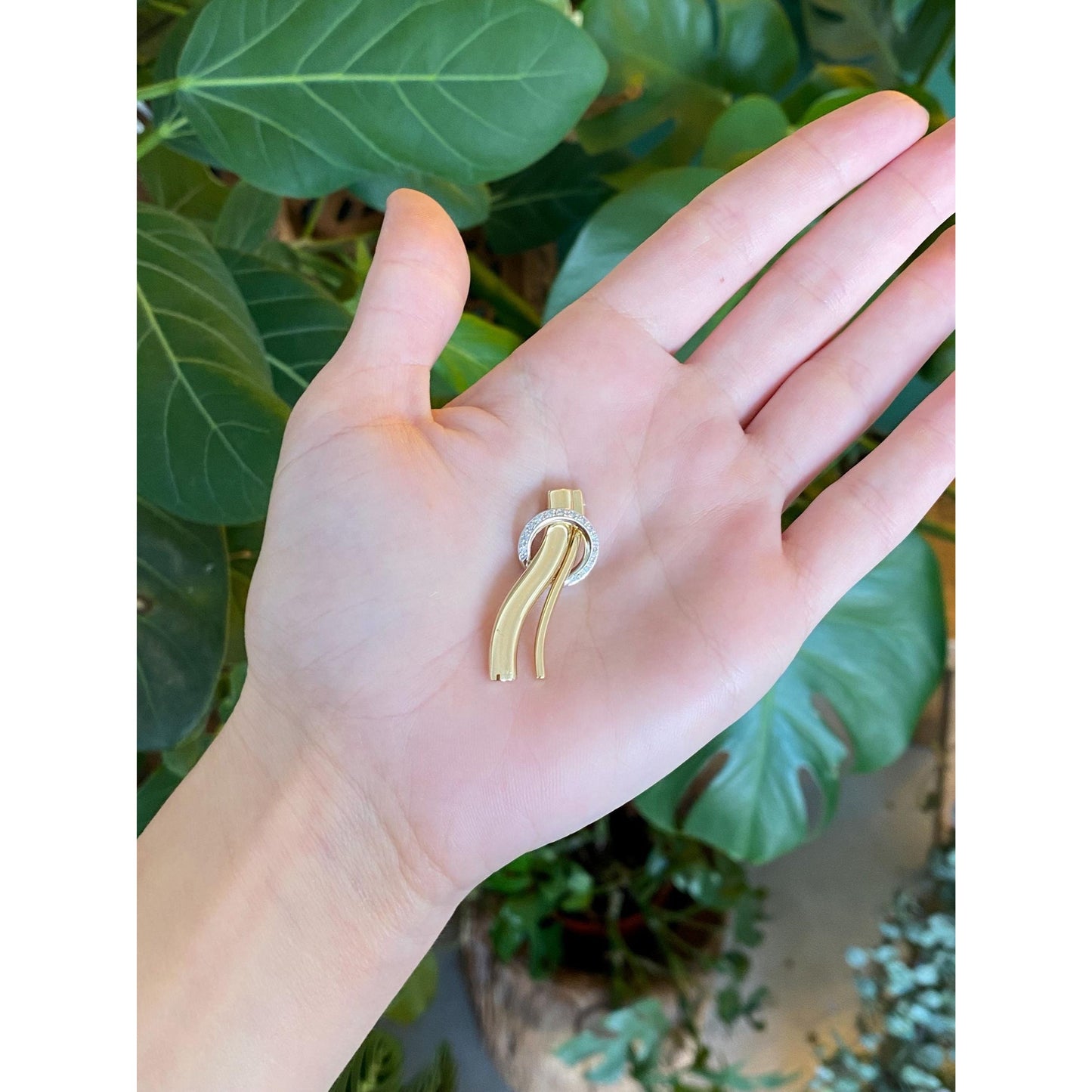 Vintage Solid 18k White & Yellow Gold Diamond Charm