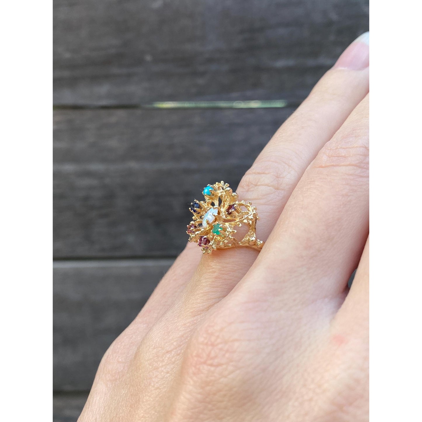 Solid 14k Yellow Gold Opal Colored Spinel & Cubic Zirconia Butterfly Ring - Size 5.5