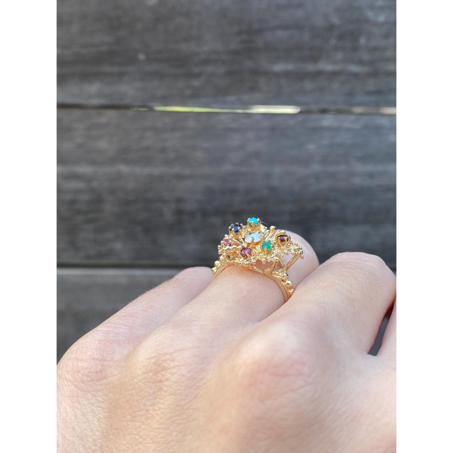 Solid 14k Yellow Gold Opal Colored Spinel & Cubic Zirconia Butterfly Ring - Size 5.5