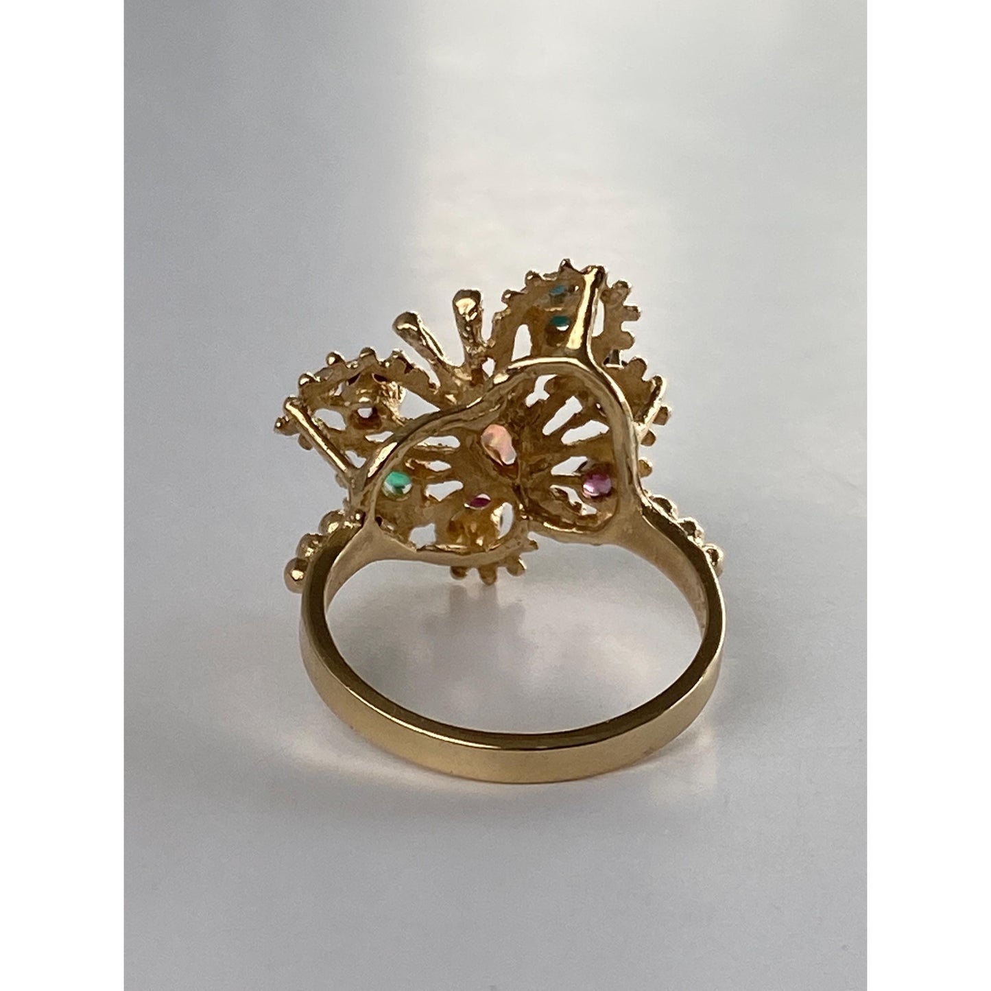 Solid 14k Yellow Gold Opal Colored Spinel & Cubic Zirconia Butterfly Ring - Size 5.5