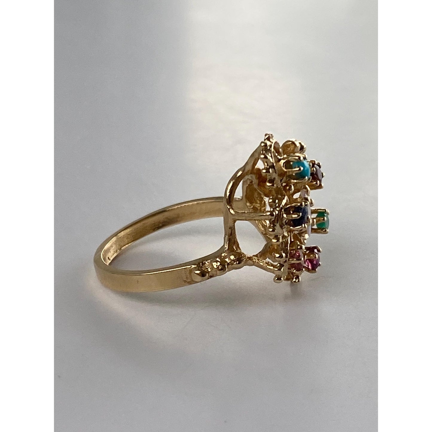 Solid 14k Yellow Gold Opal Colored Spinel & Cubic Zirconia Butterfly Ring - Size 5.5