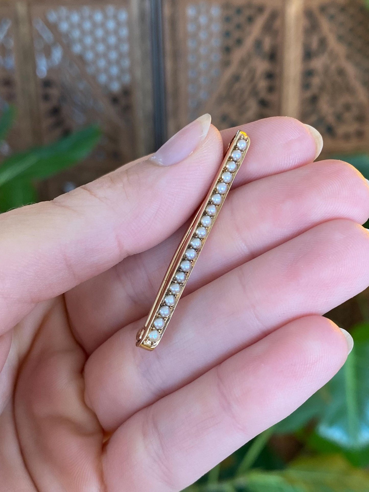 Vintage Solid 14k Yellow Gold Pearls Safety Pin