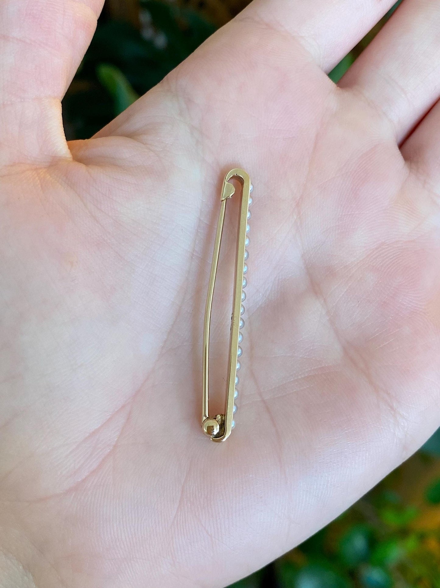 Vintage Solid 14k Yellow Gold Pearls Safety Pin