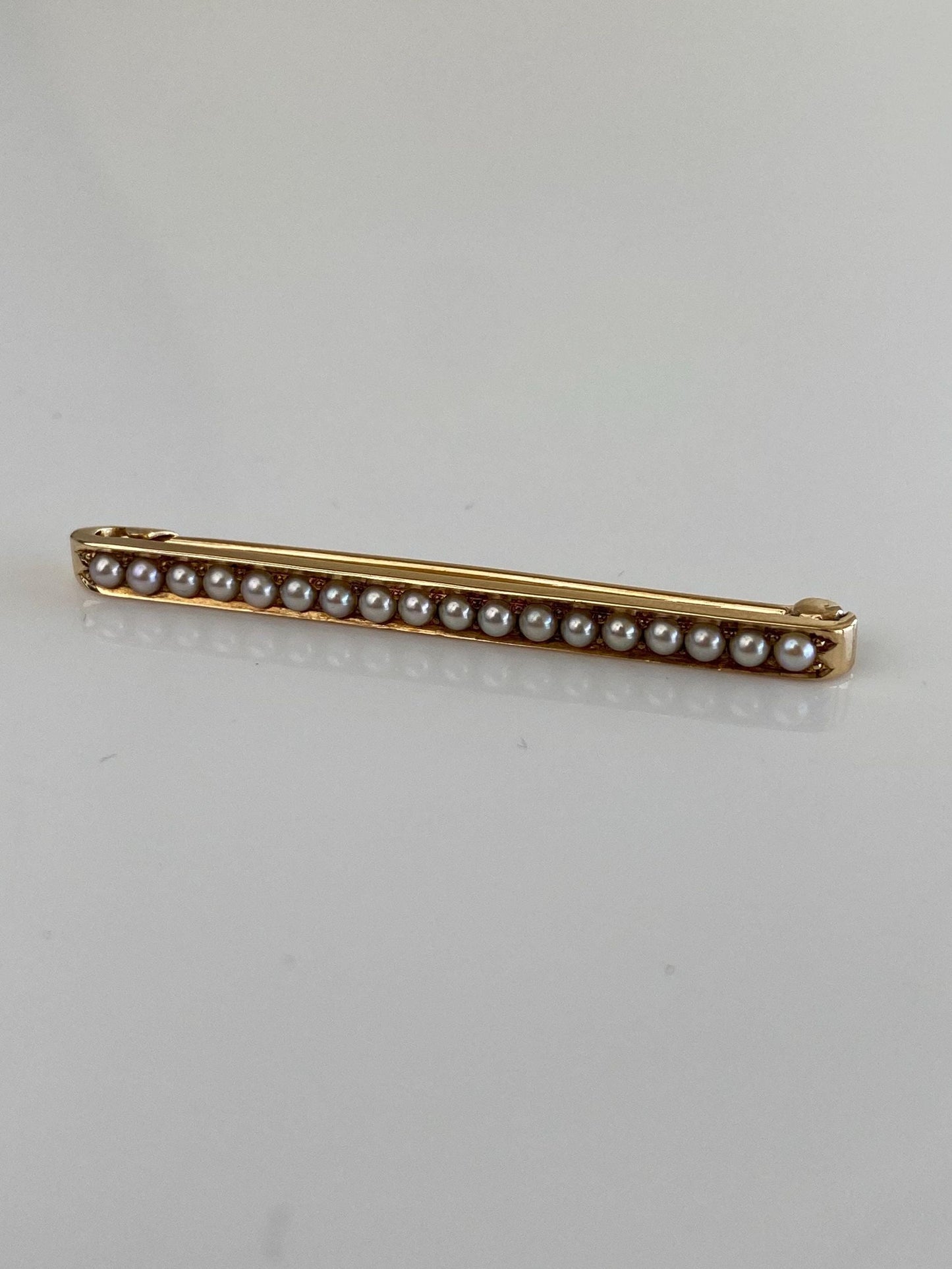 Vintage Solid 14k Yellow Gold Pearls Safety Pin