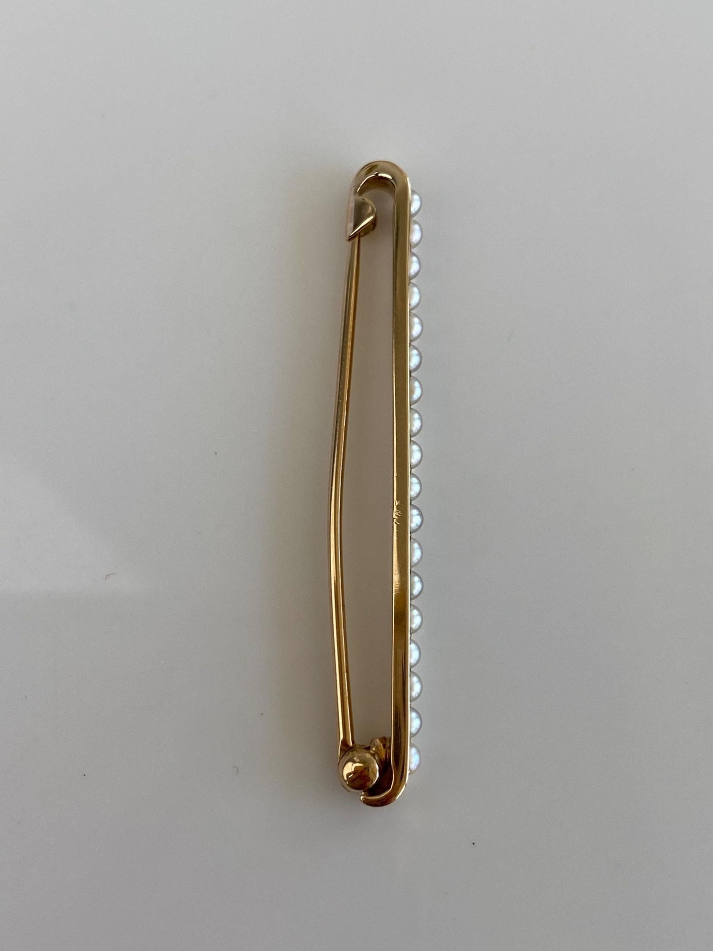 Vintage Solid 14k Yellow Gold Pearls Safety Pin