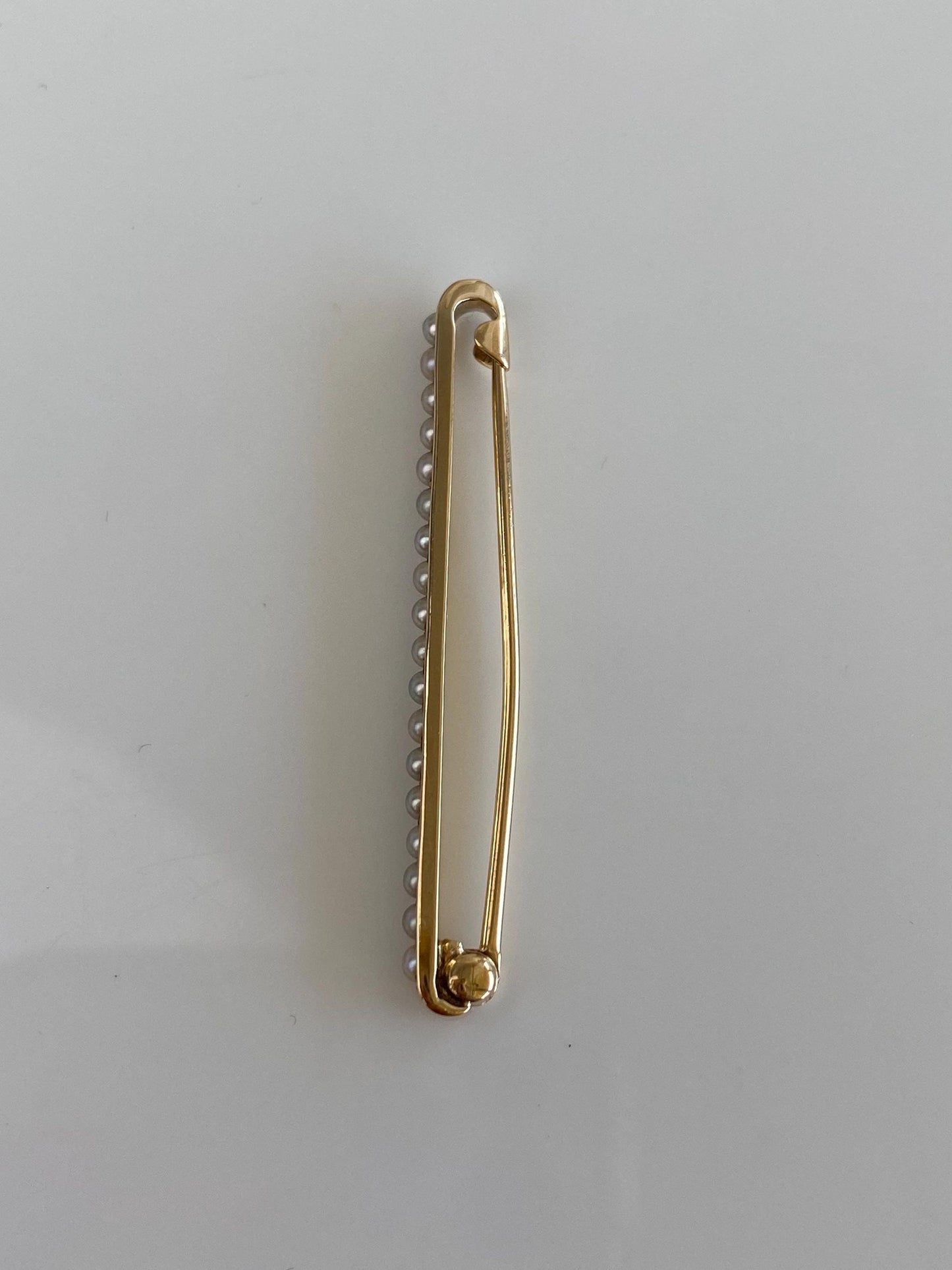 Vintage Solid 14k Yellow Gold Pearls Safety Pin