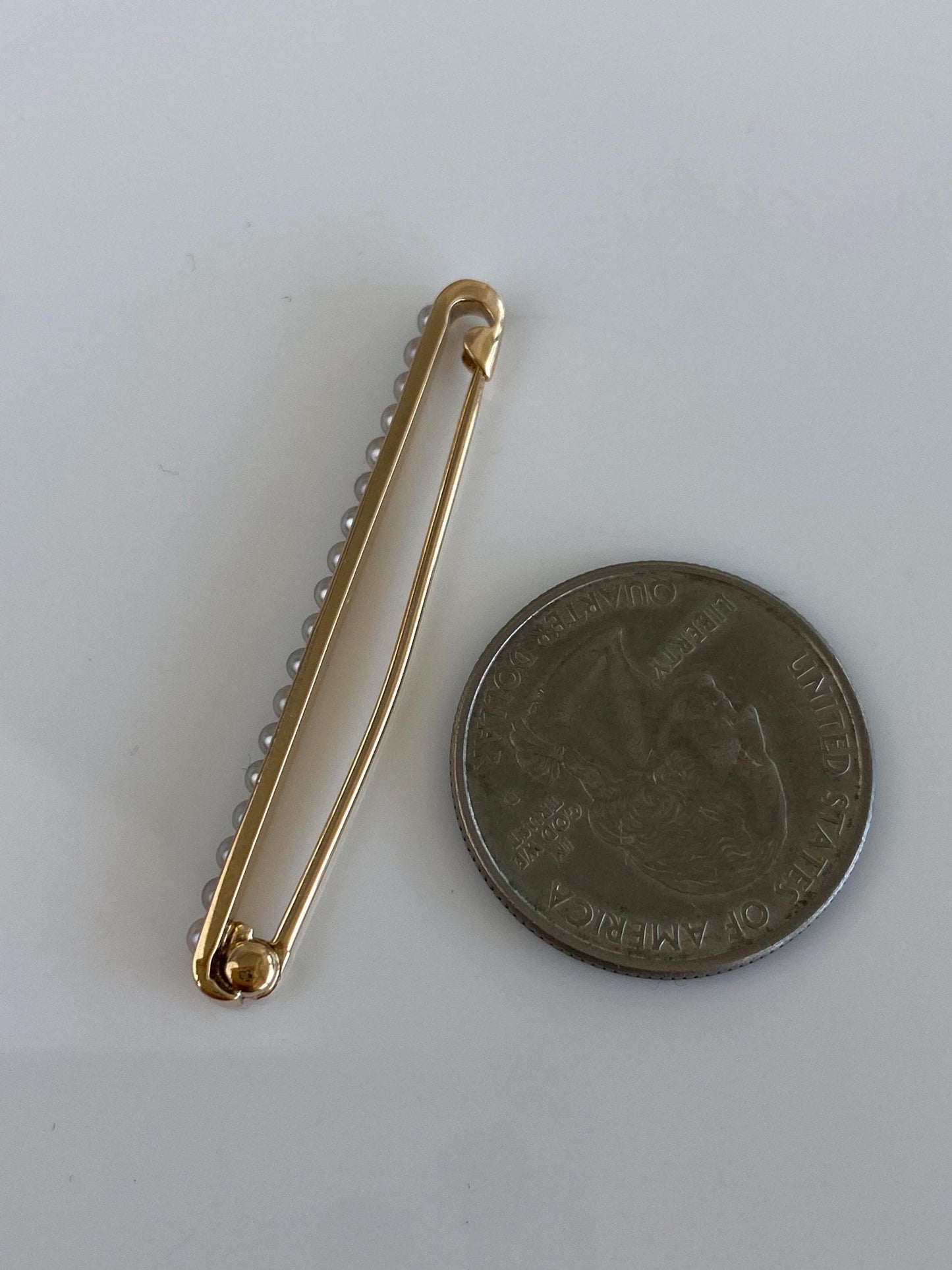 Vintage Solid 14k Yellow Gold Pearls Safety Pin