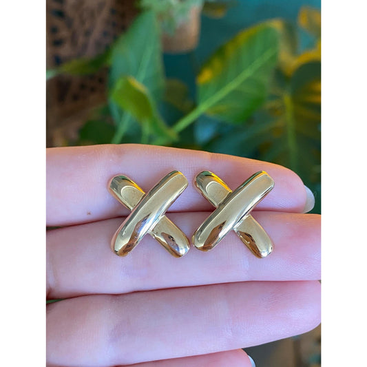 Vintage Solid 14k Yellow Gold X Stud Earrings