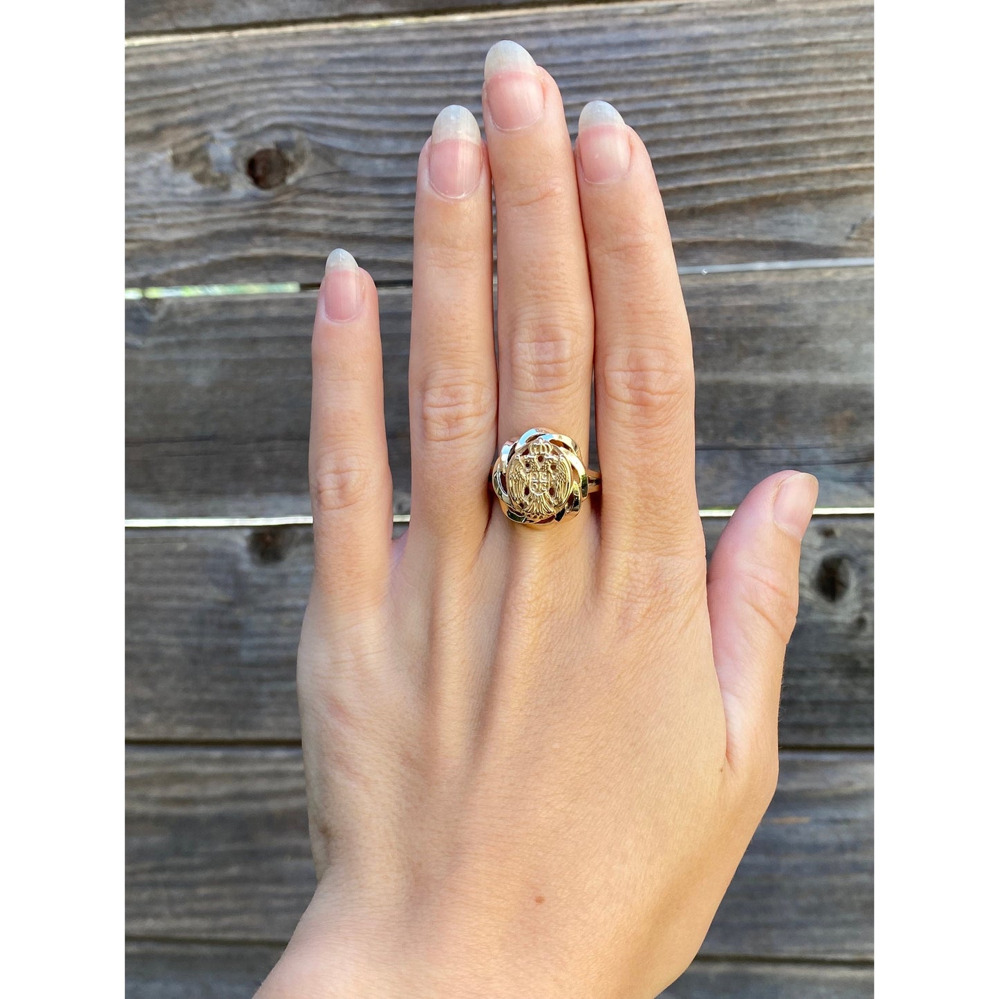 Vintage Solid 14k Yellow Gold Double Headed Eagle Crown Ring - Size 8.5