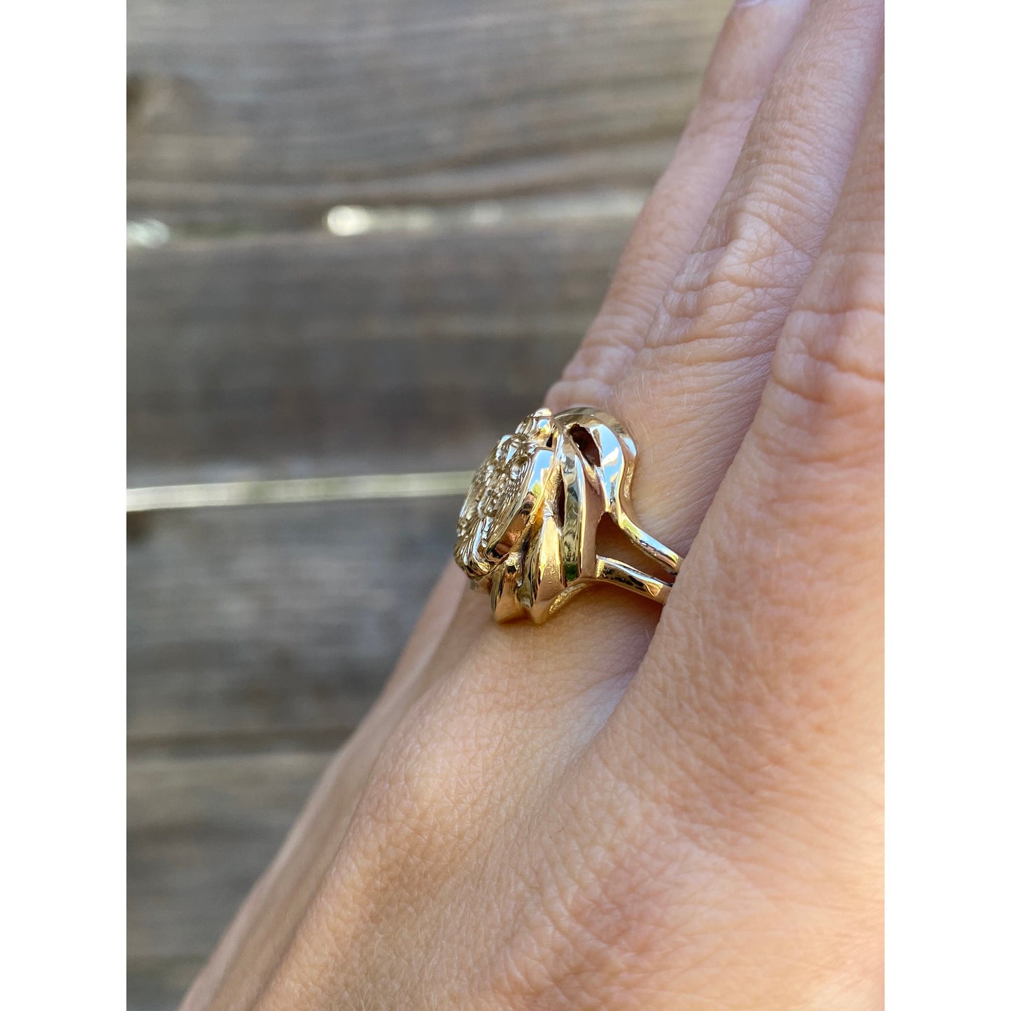 Vintage Solid 14k Yellow Gold Double Headed Eagle Crown Ring - Size 8.5