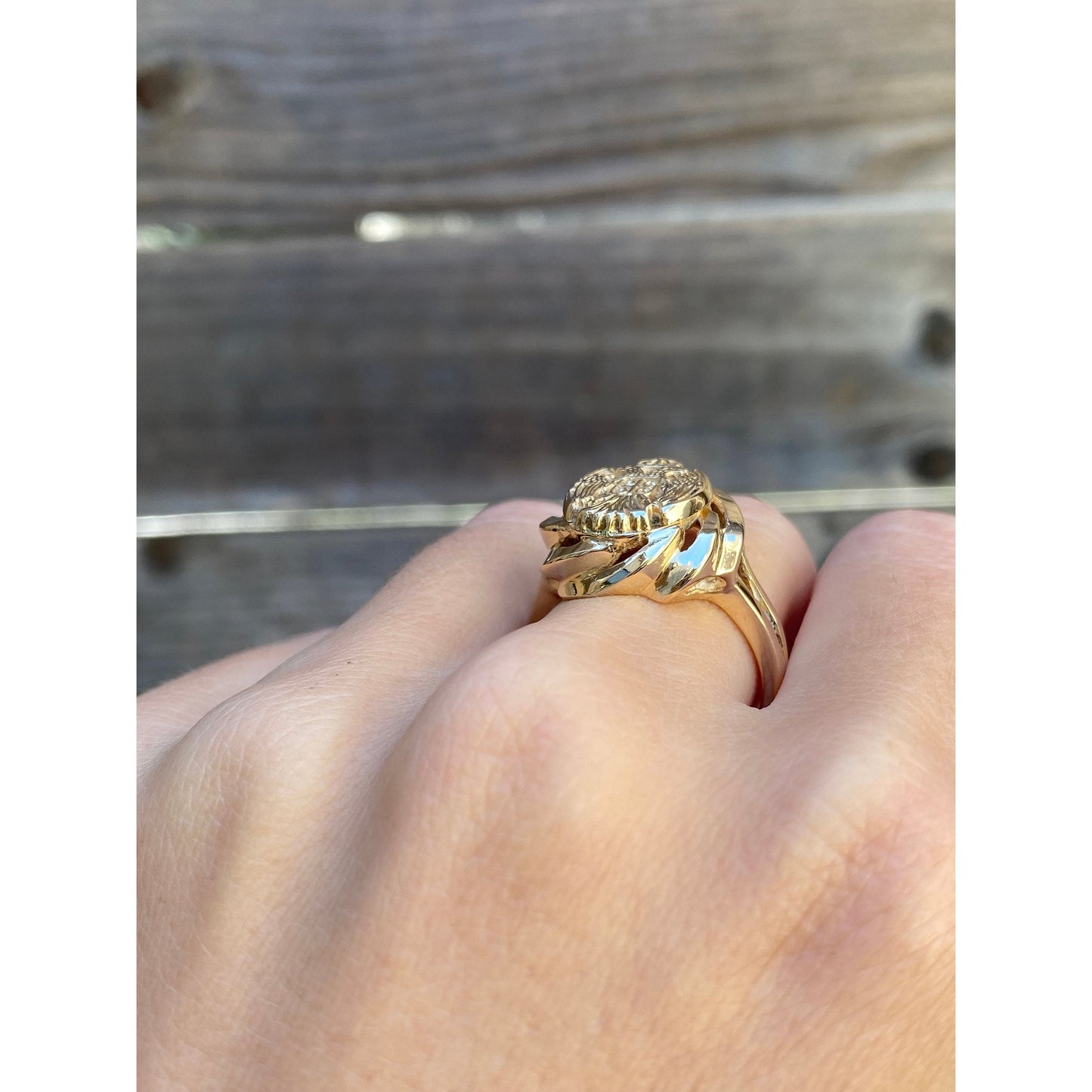 Vintage Solid 14k Yellow Gold Double Headed Eagle Crown Ring - Size 8.5