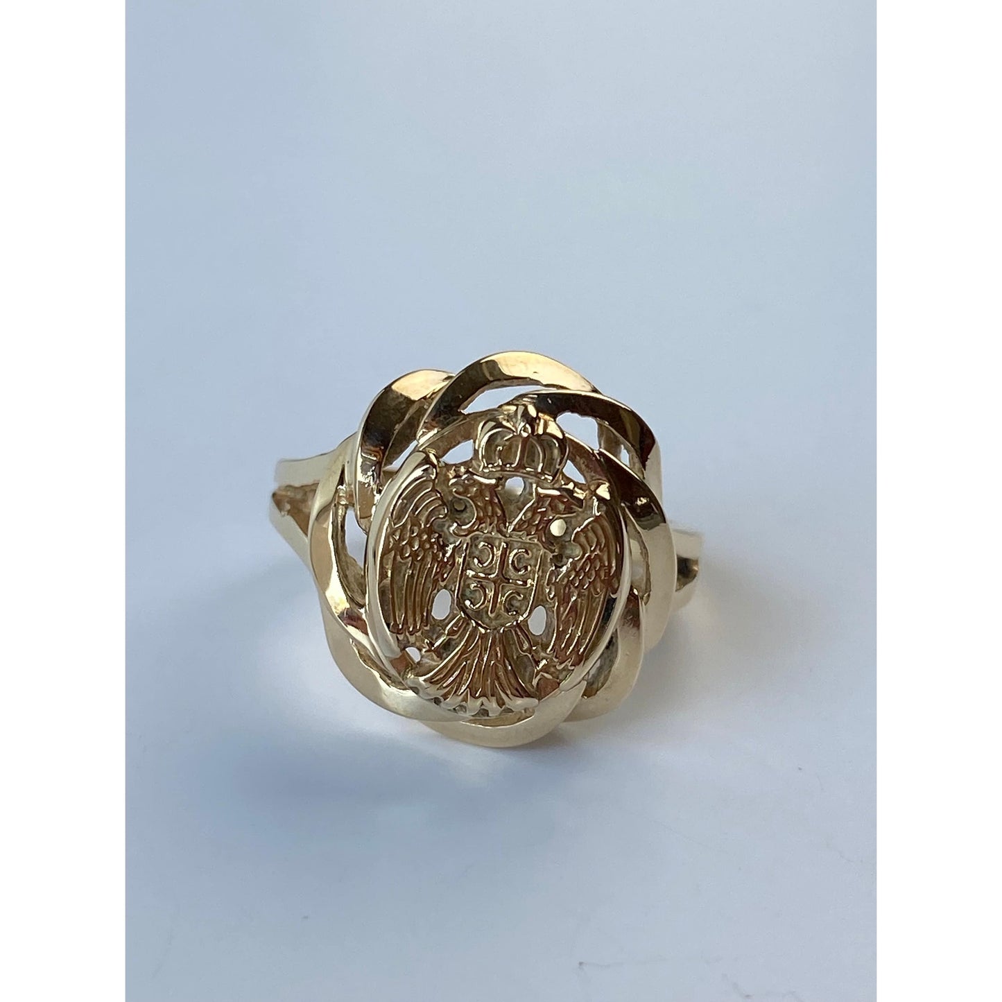 Vintage Solid 14k Yellow Gold Double Headed Eagle Crown Ring - Size 8.5