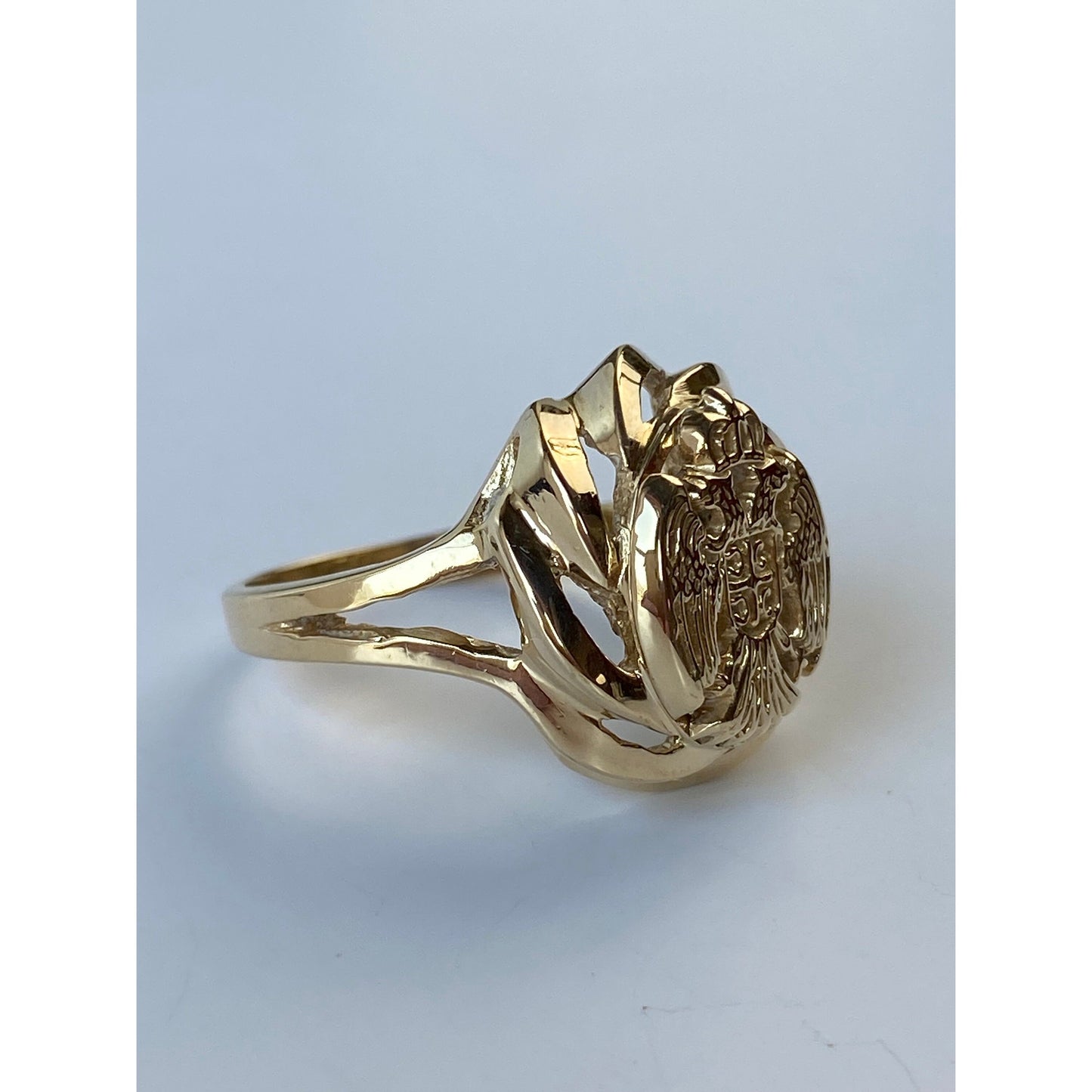 Vintage Solid 14k Yellow Gold Double Headed Eagle Crown Ring - Size 8.5