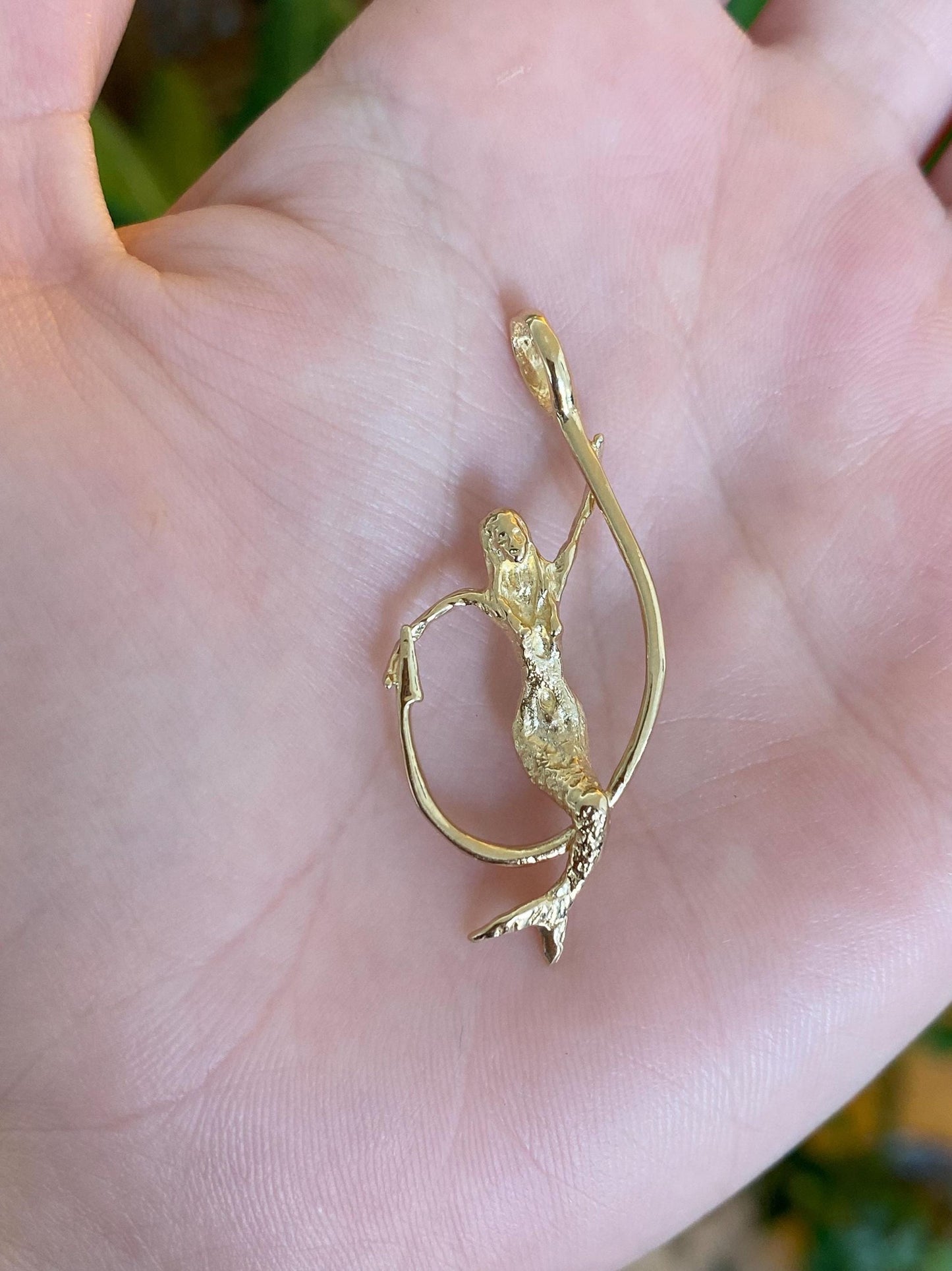 Vintage Solid 14k Yellow Gold Mermaid Fish Hook Charm
