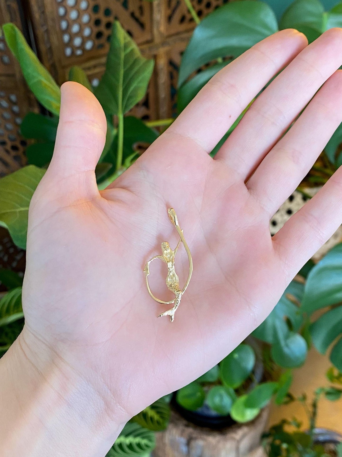 Vintage Solid 14k Yellow Gold Mermaid Fish Hook Charm