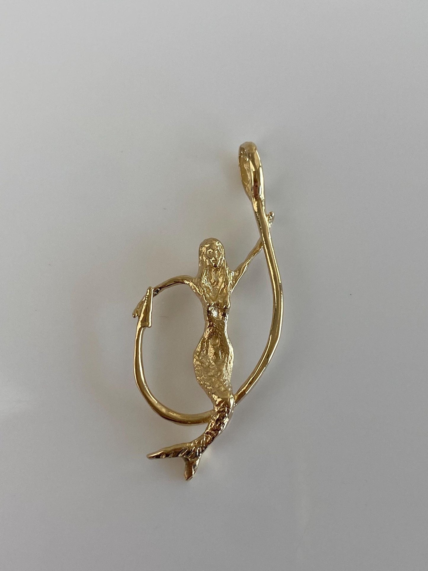 Vintage Solid 14k Yellow Gold Mermaid Fish Hook Charm