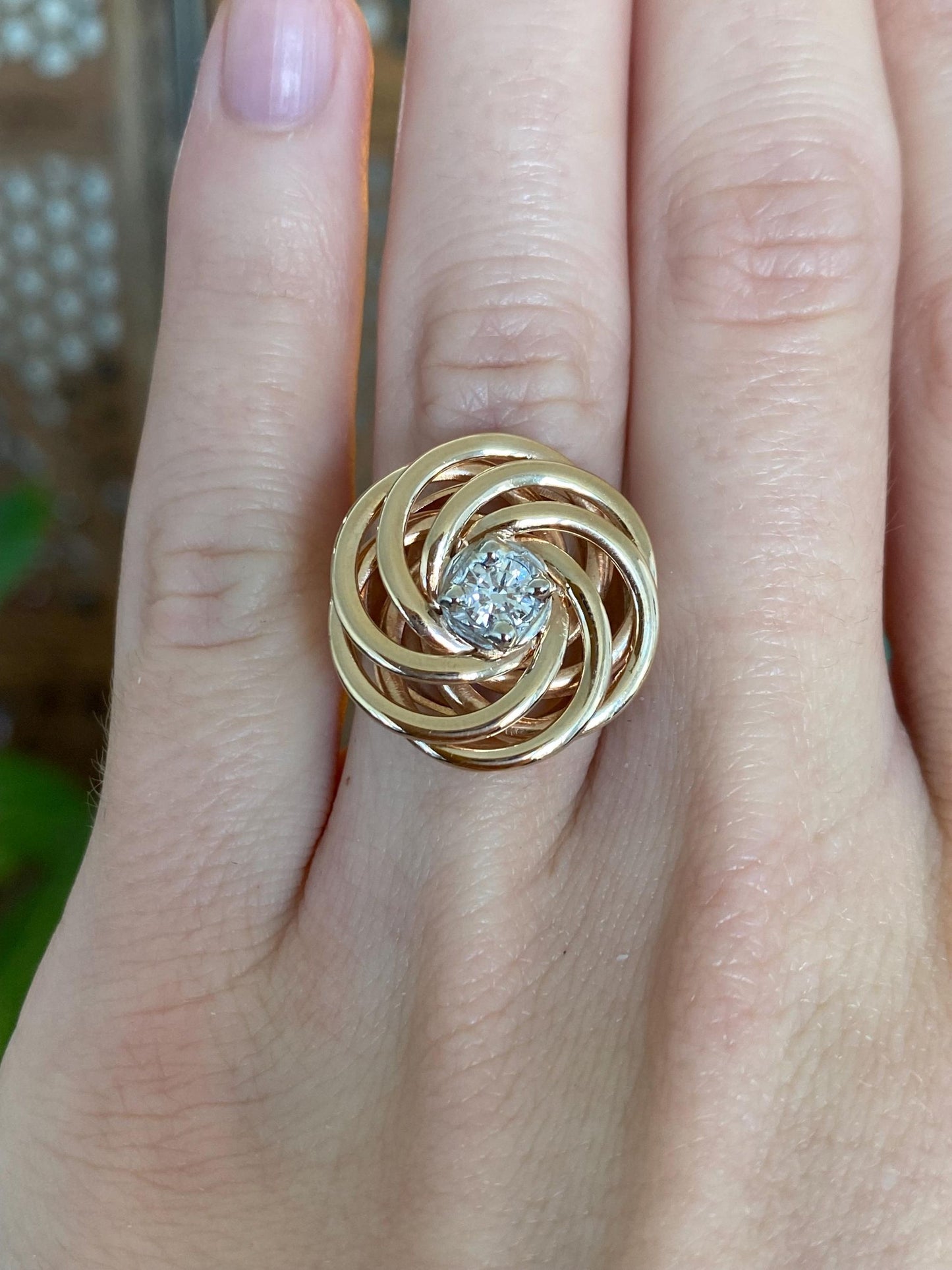 Vintage Solid 14k White & Yellow Gold Diamond Knot Ring - Size 5