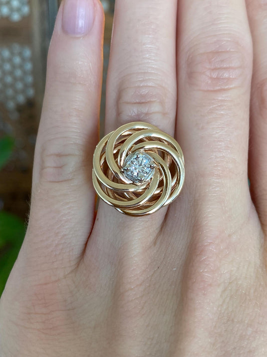 Vintage Solid 14k White & Yellow Gold Diamond Knot Ring - Size 5