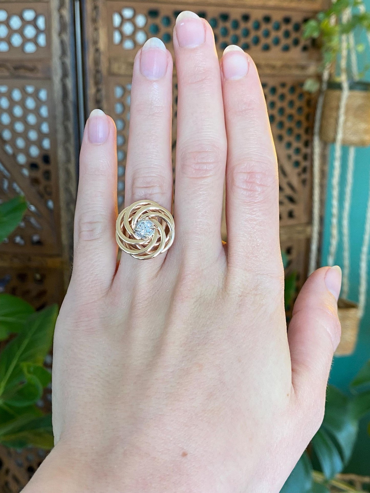 Vintage Solid 14k White & Yellow Gold Diamond Knot Ring - Size 5