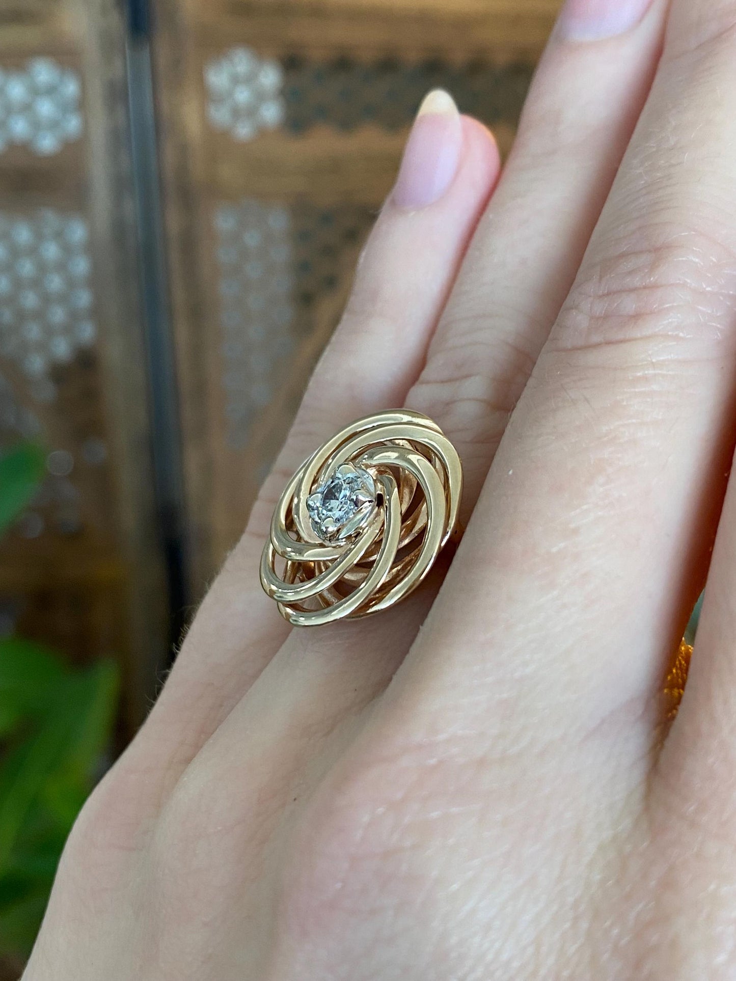 Vintage Solid 14k White & Yellow Gold Diamond Knot Ring - Size 5