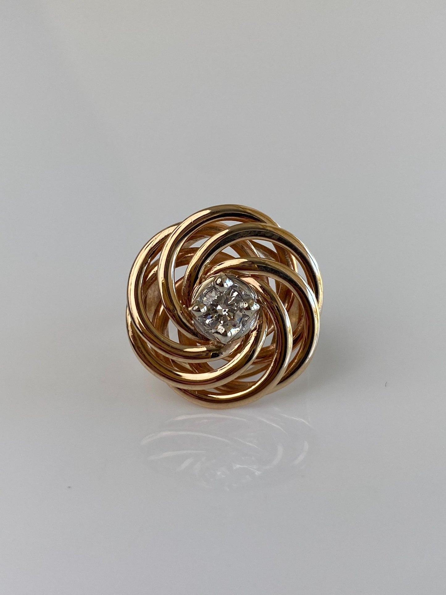 Vintage Solid 14k White & Yellow Gold Diamond Knot Ring - Size 5