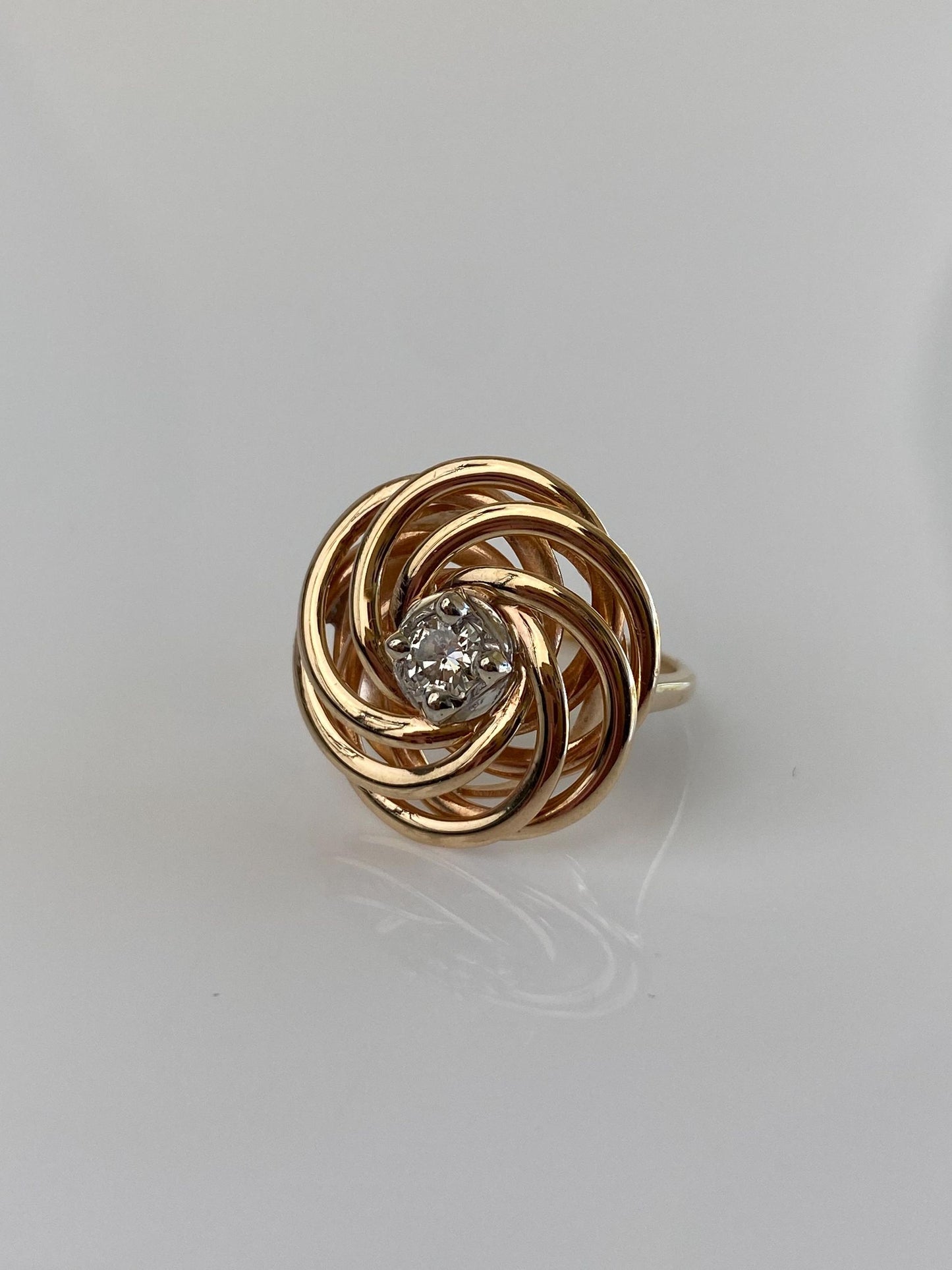 Vintage Solid 14k White & Yellow Gold Diamond Knot Ring - Size 5