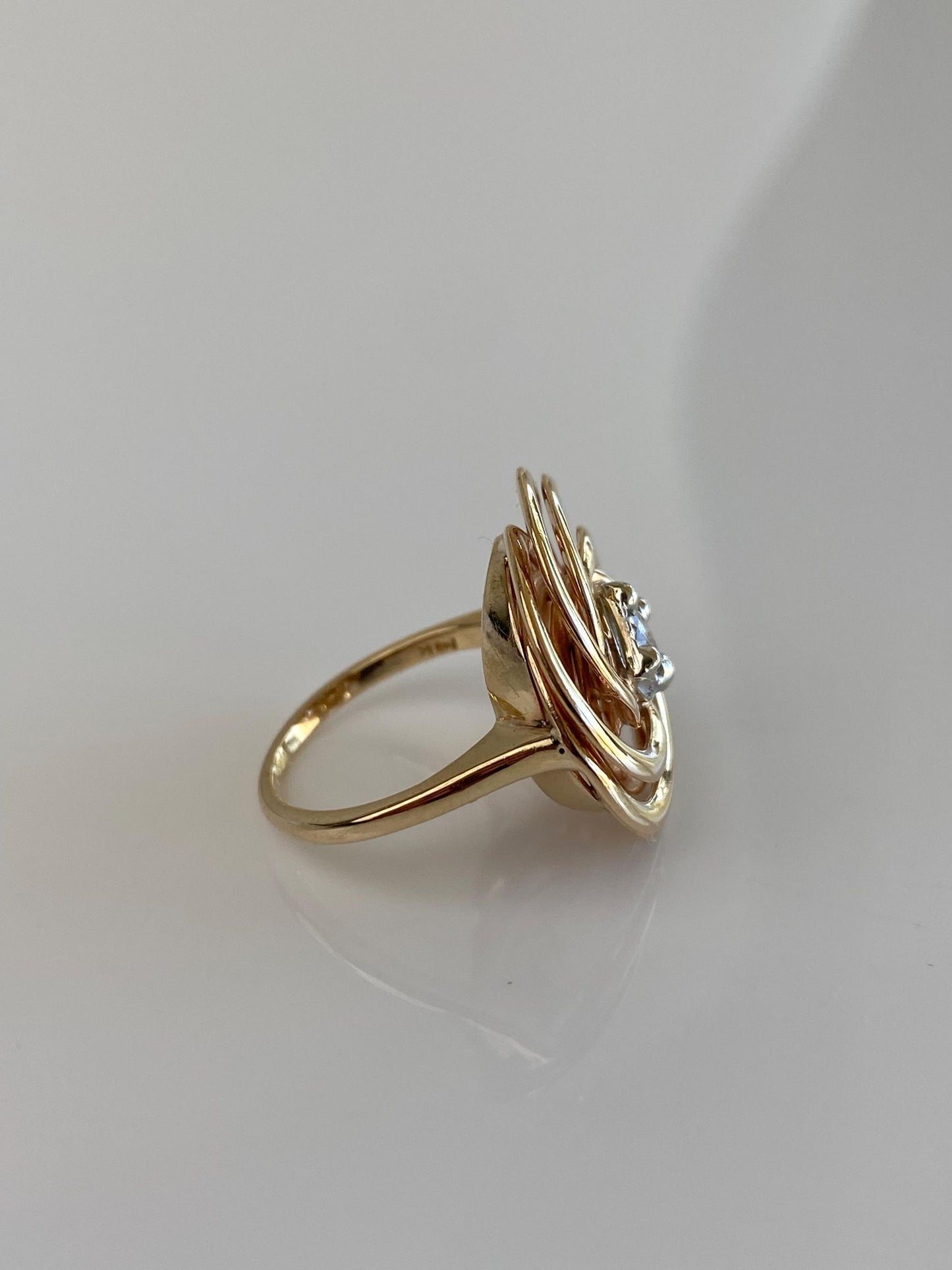 Vintage Solid 14k White & Yellow Gold Diamond Knot Ring - Size 5