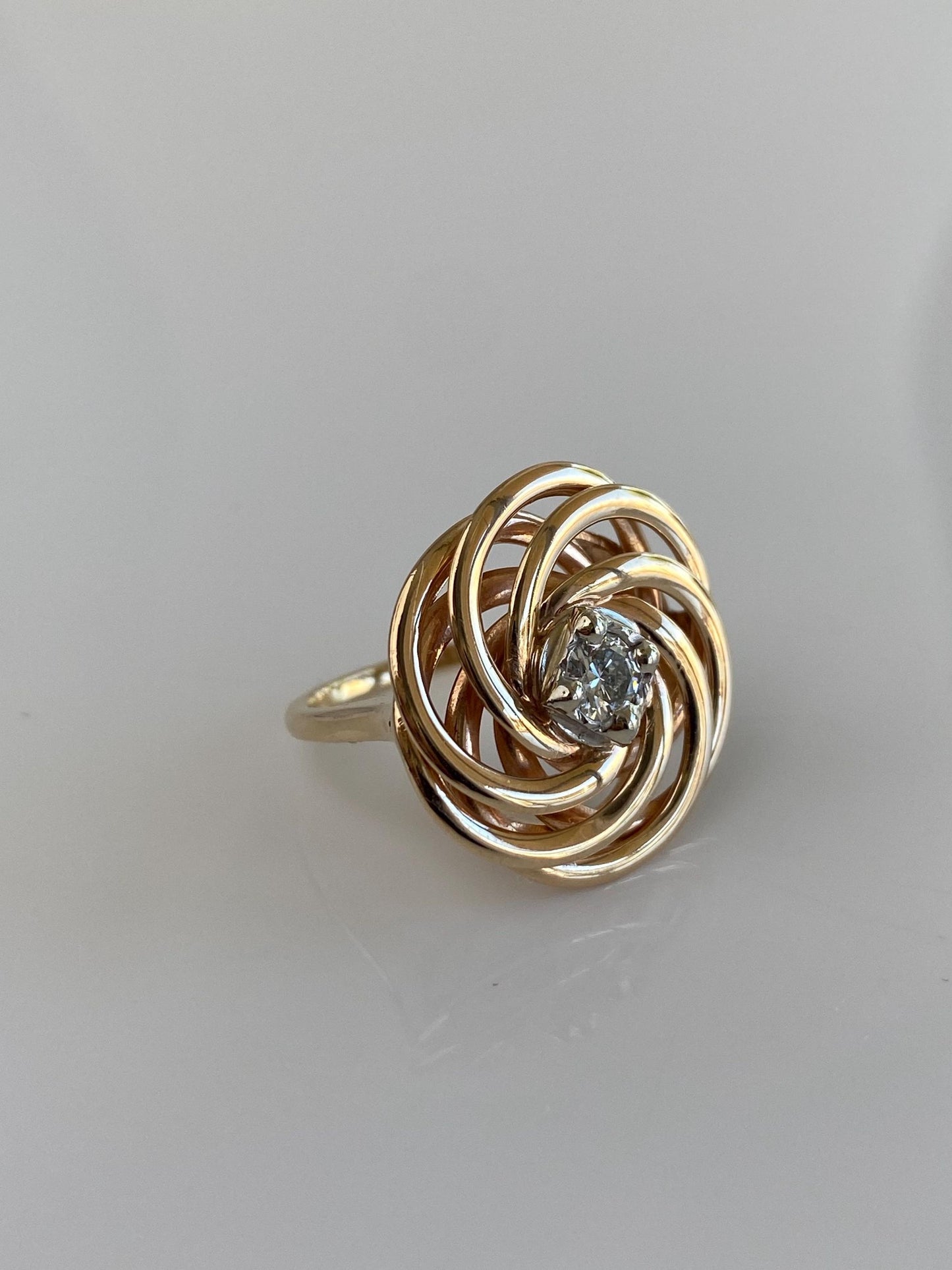 Vintage Solid 14k White & Yellow Gold Diamond Knot Ring - Size 5