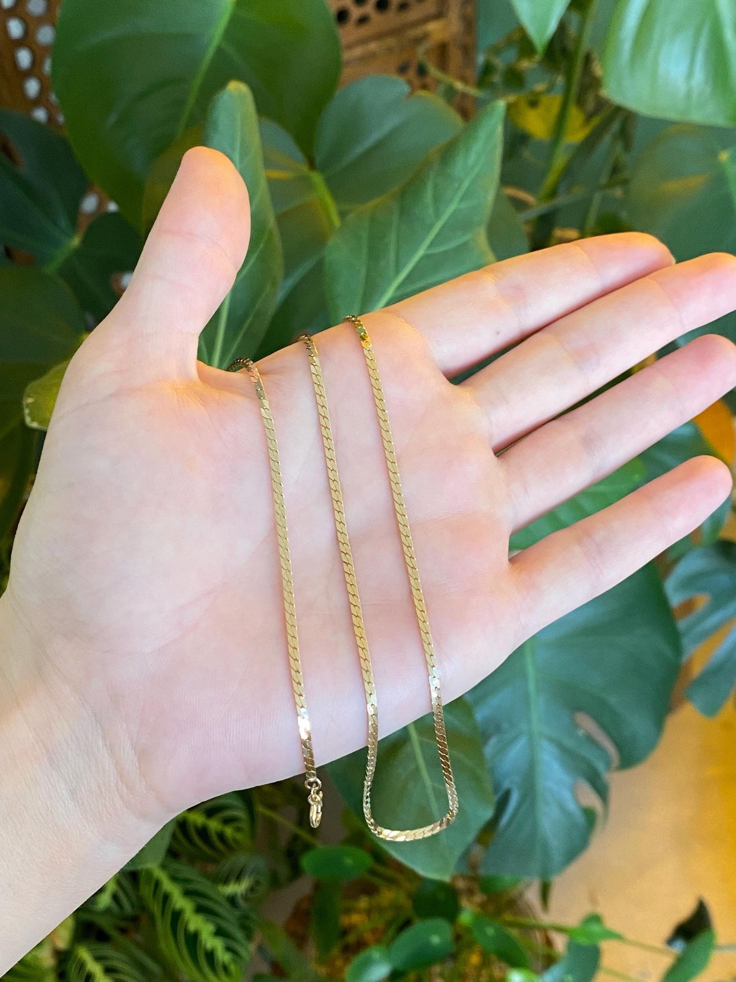 Vintage Solid 14k Yellow Gold Flat Curb Chain Necklace - 18.75 inches