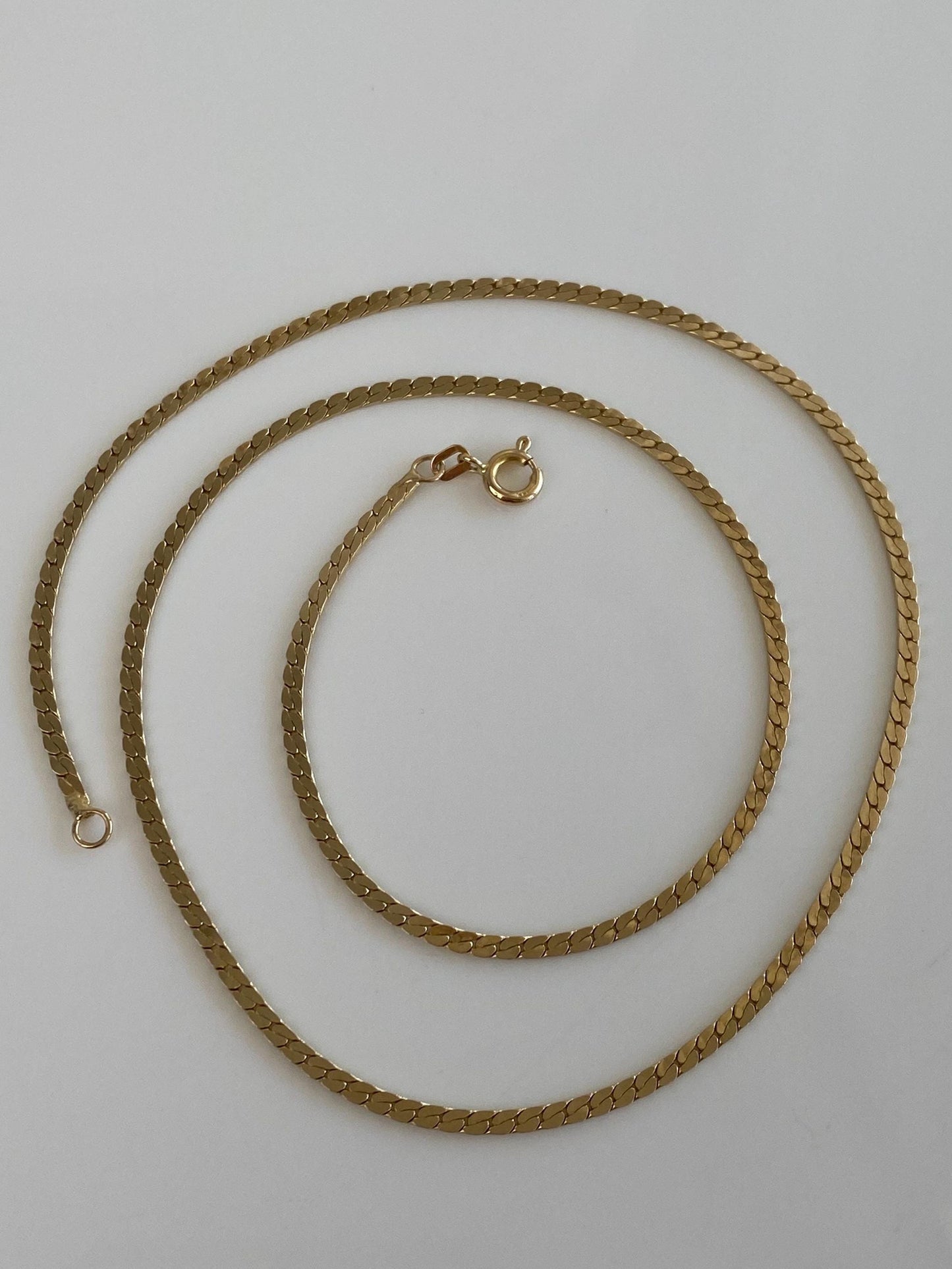 Vintage Solid 14k Yellow Gold Flat Curb Chain Necklace - 18.75 inches