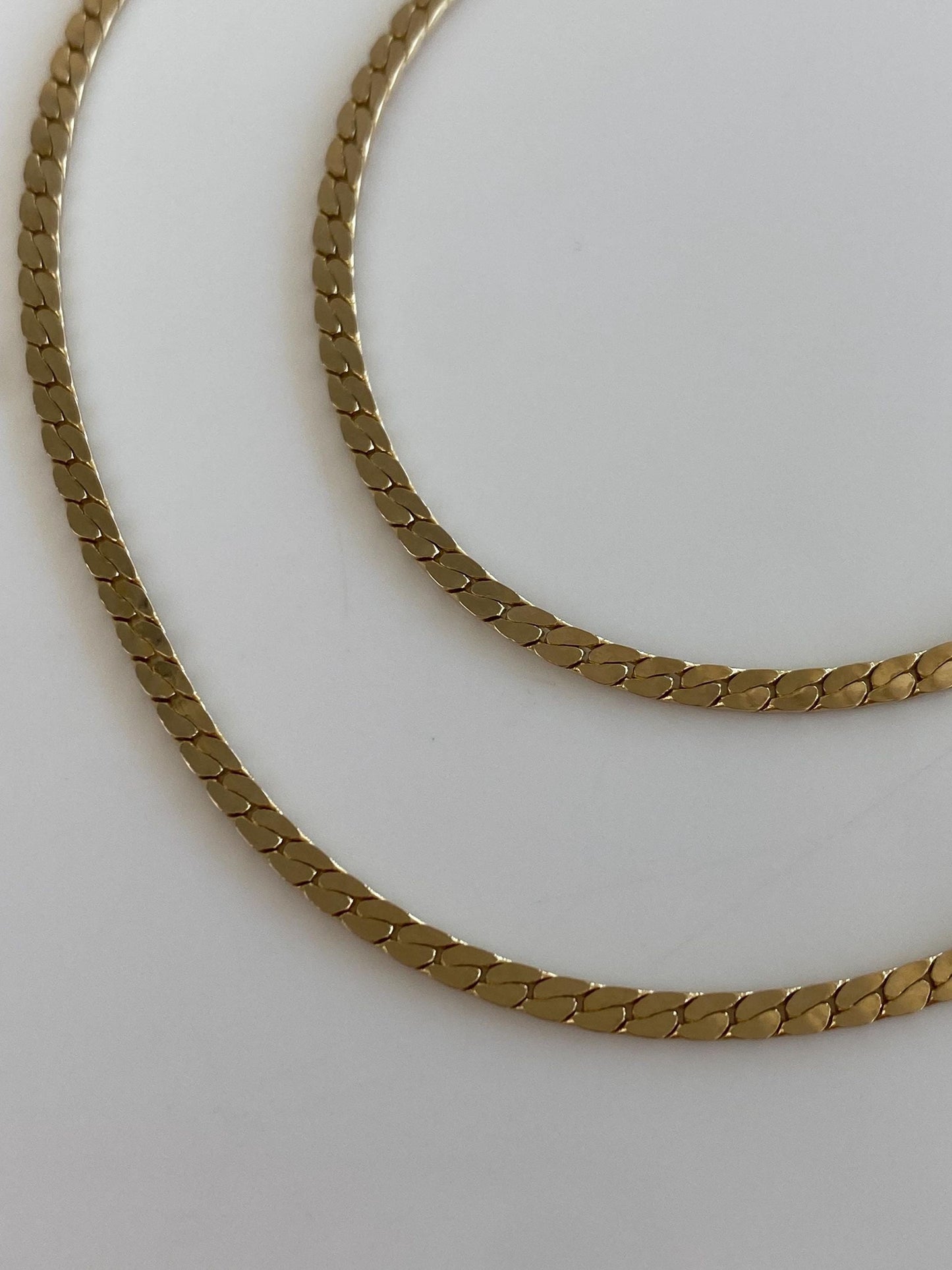 Vintage Solid 14k Yellow Gold Flat Curb Chain Necklace - 18.75 inches