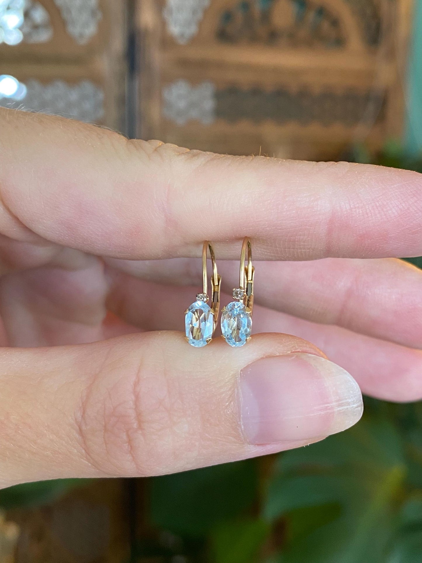 Vintage Solid 14k Yellow Gold Topaz Diamond Drop Earrings