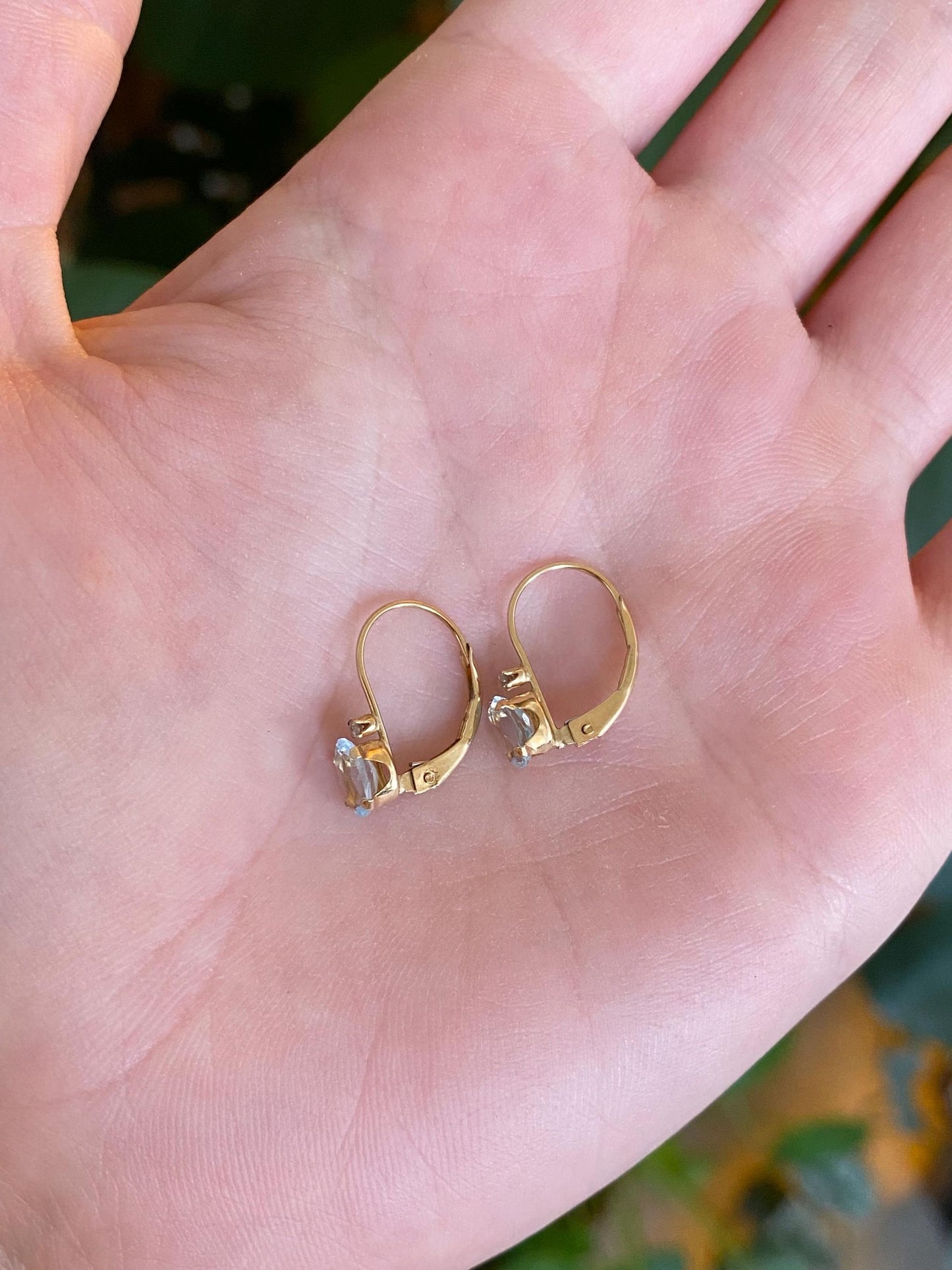 Vintage Solid 14k Yellow Gold Topaz Diamond Drop Earrings
