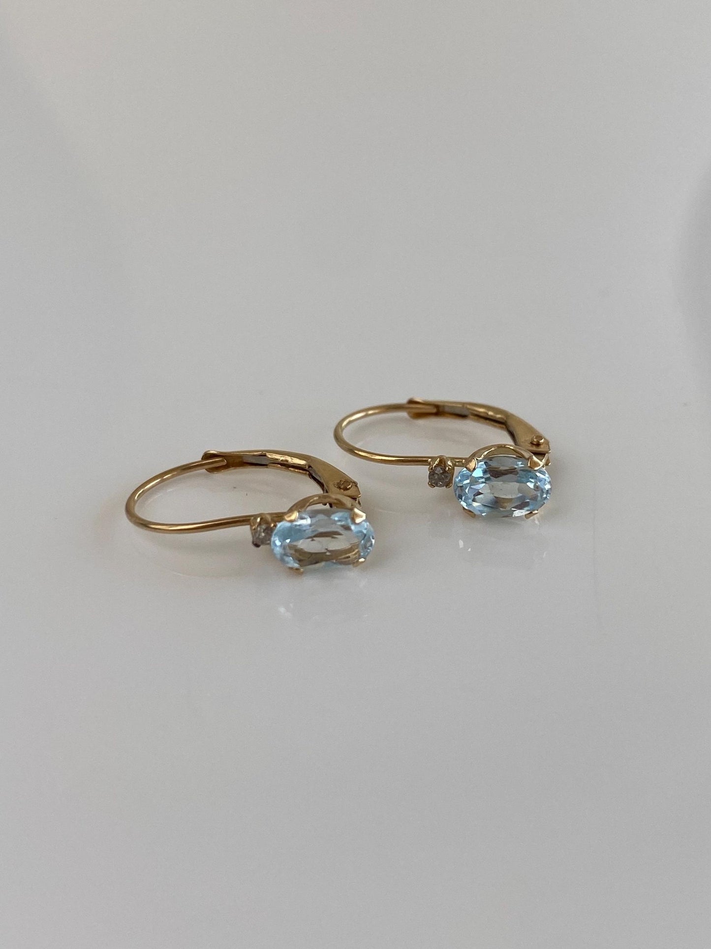 Vintage Solid 14k Yellow Gold Topaz Diamond Drop Earrings